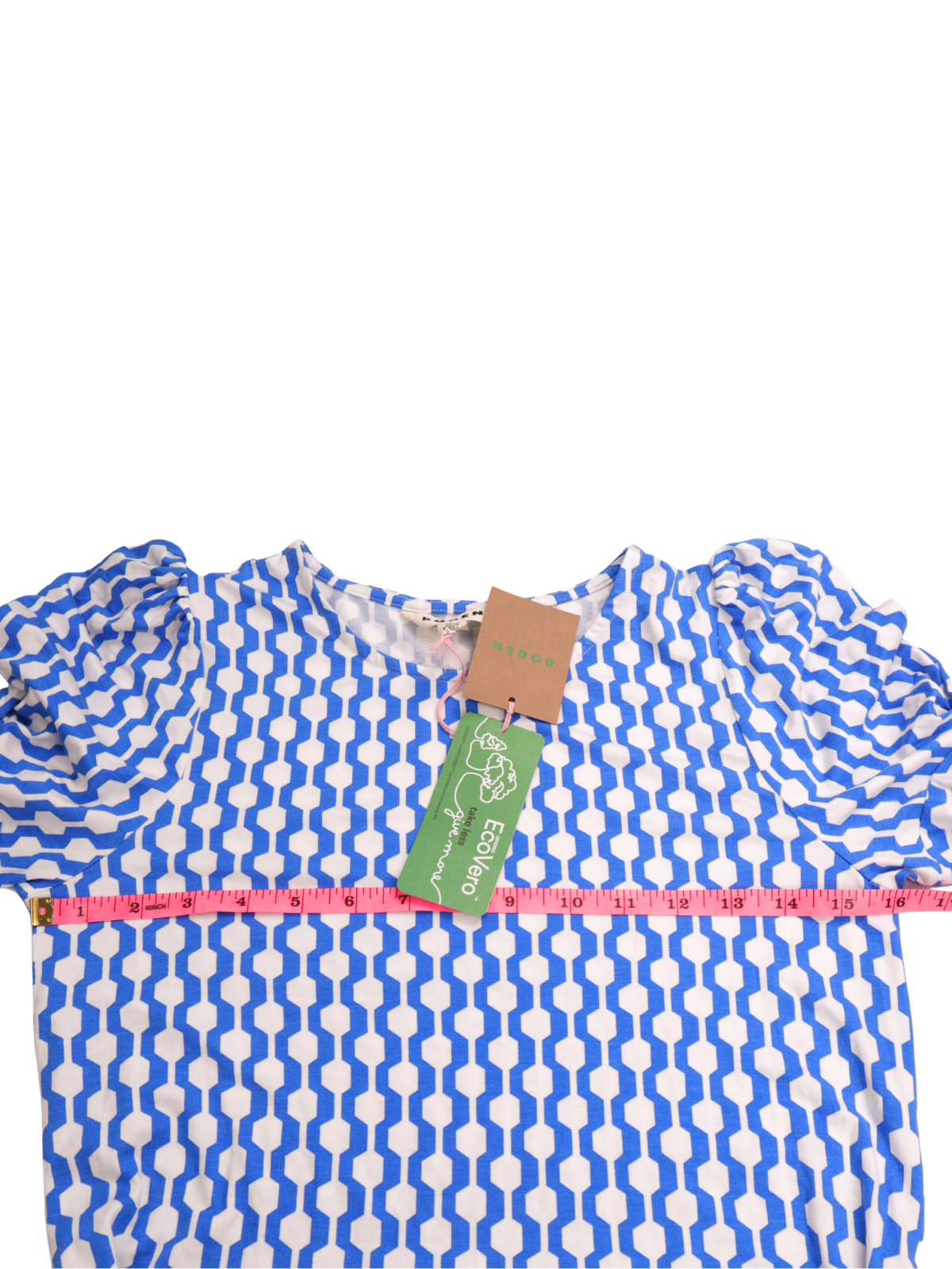 Boden Blue Geometric Print Midi Dress NWT – Tie Waist Short Sleeve Size 6R