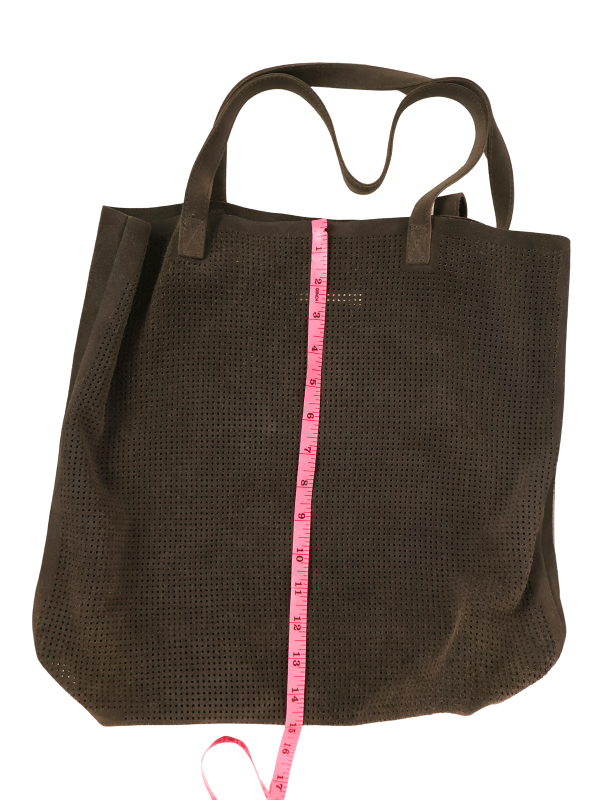 Monserat DeLucca Dark Gray Suede Hobo Tote Bag Perforated Leather Large