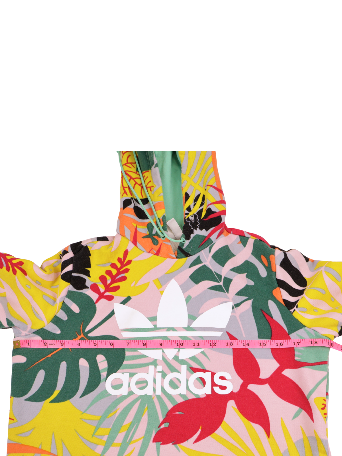 Adidas Originals Tropical Floral Cropped Hoodie XS Colorful Trefoil Sweatshirt