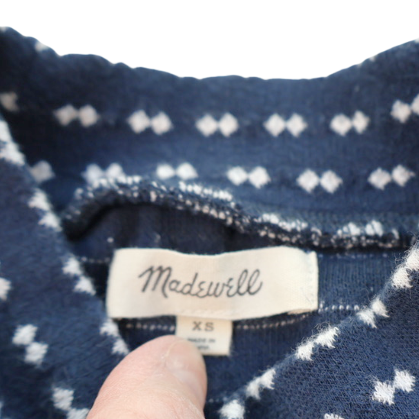 Madewell Textured Balloon Sleeve Knit Top XS | Navy Patterned Statement Sweater