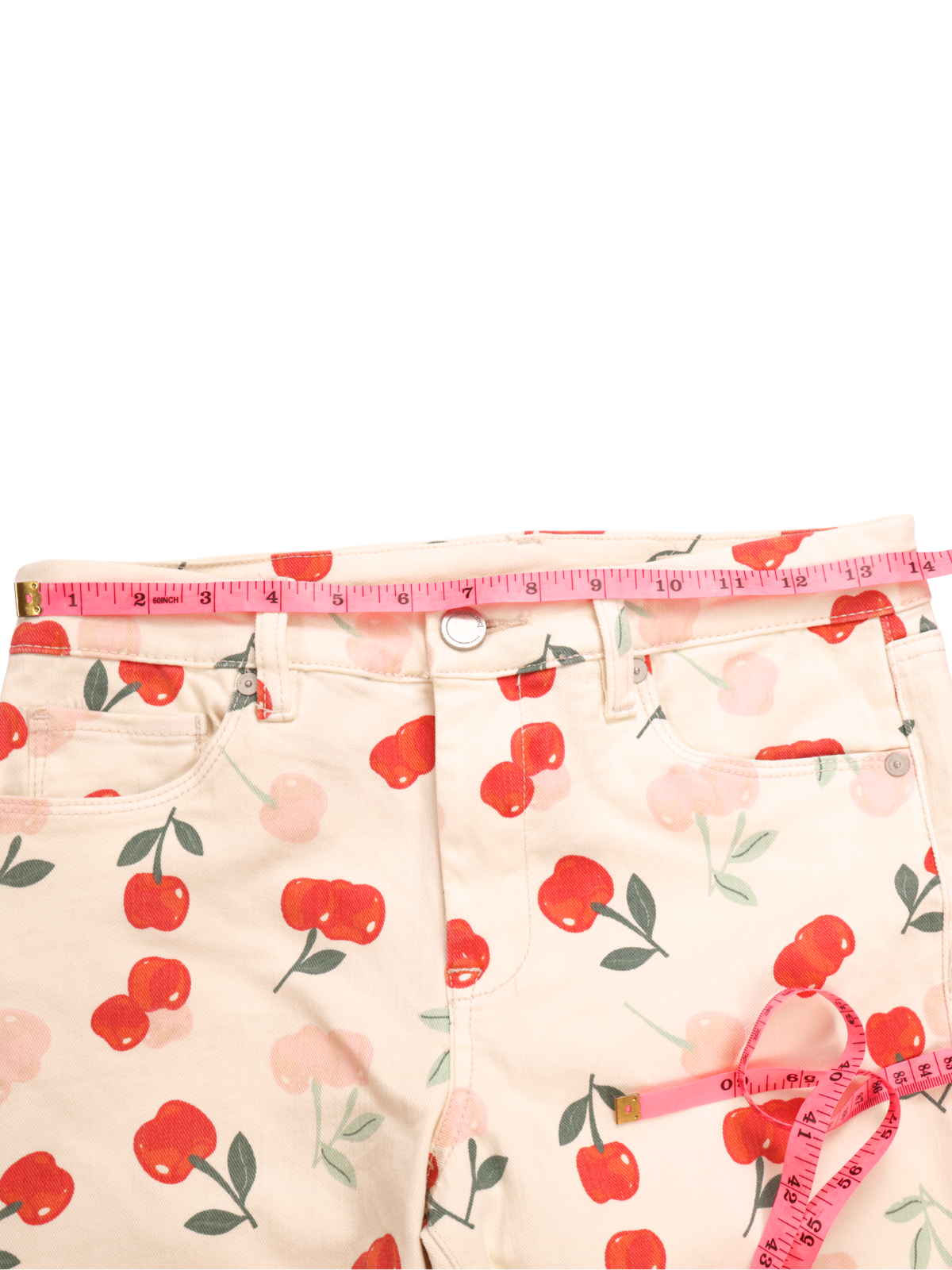 BLANKNYC Cherry Print Skinny Jeans – Cream | Ankle Zip | Size 27