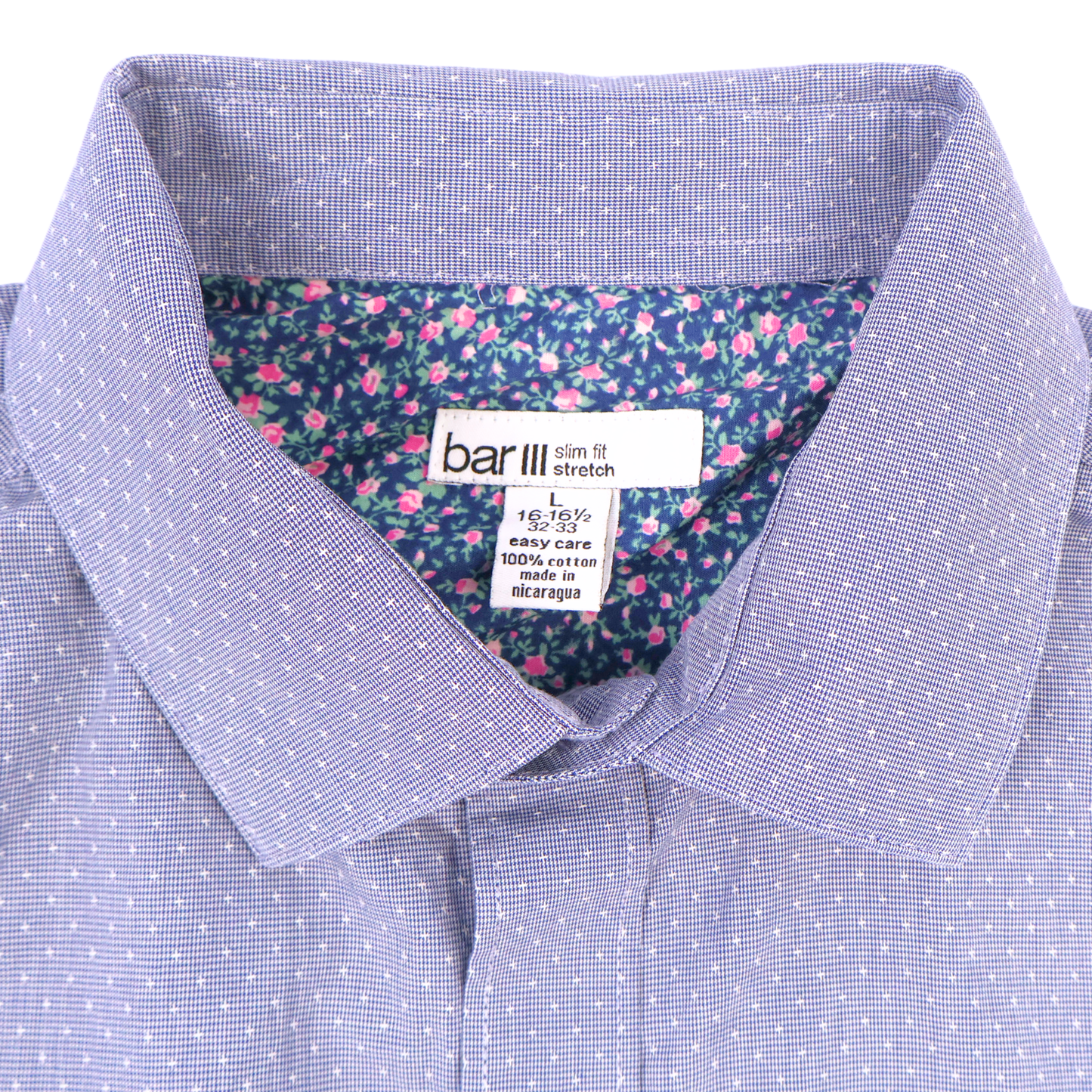 Bar III Slim Fit Button Down – Blue Micro Print | Size L