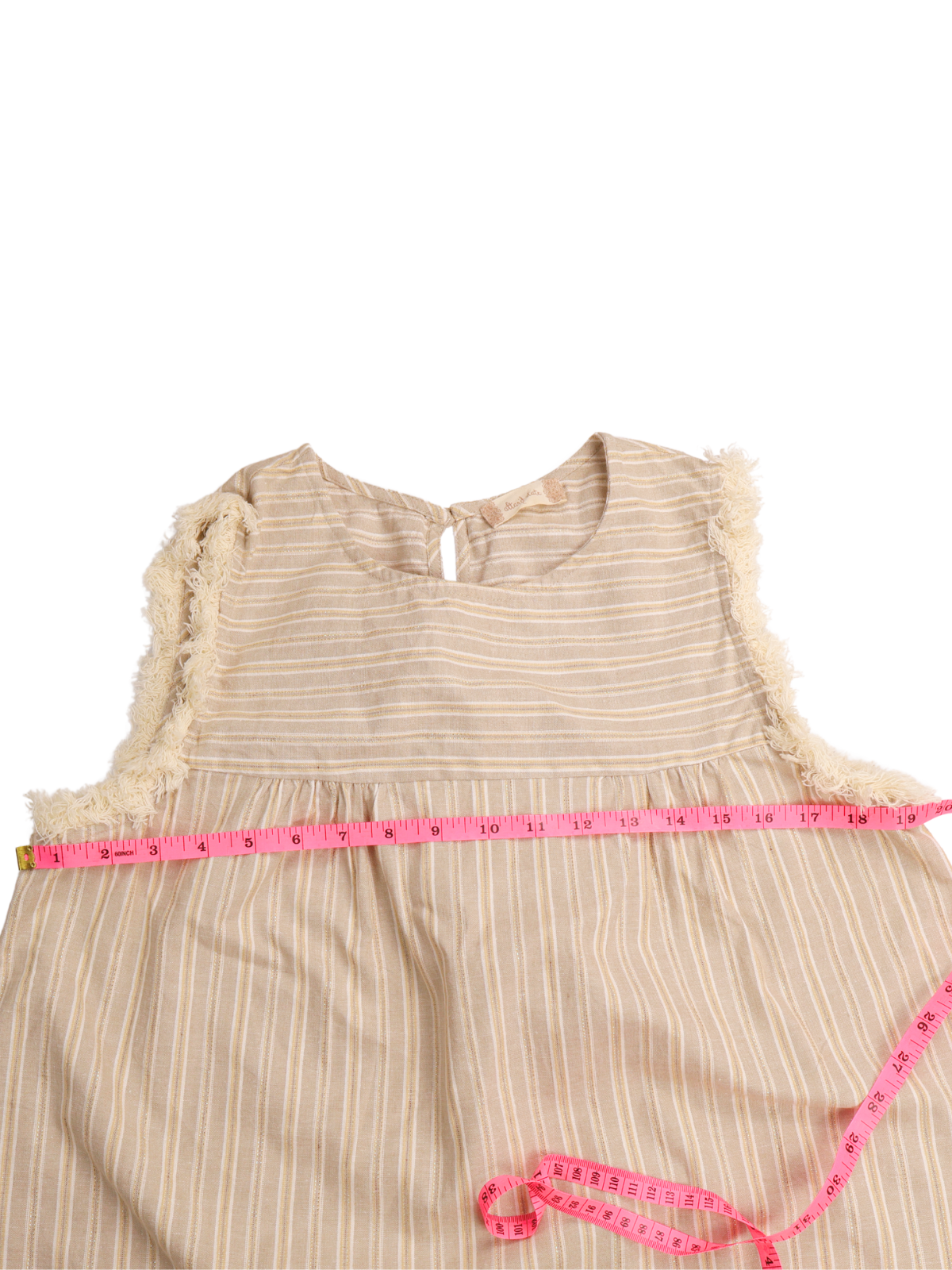 Altar’d State Beige Stripe Fringe Lace Tank Top Size Large Boho Linen Blend