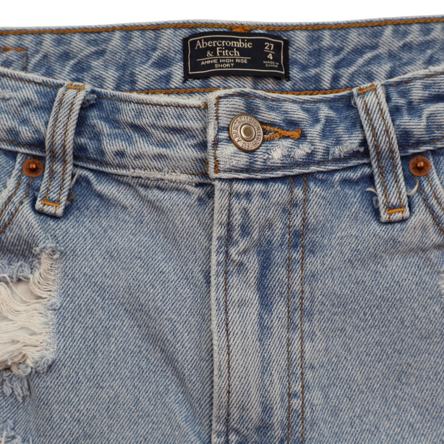 Abercrombie & Fitch High Rise Distressed Denim Shorts Size 27 / 4 | Raw Hem Festival Cutoffs