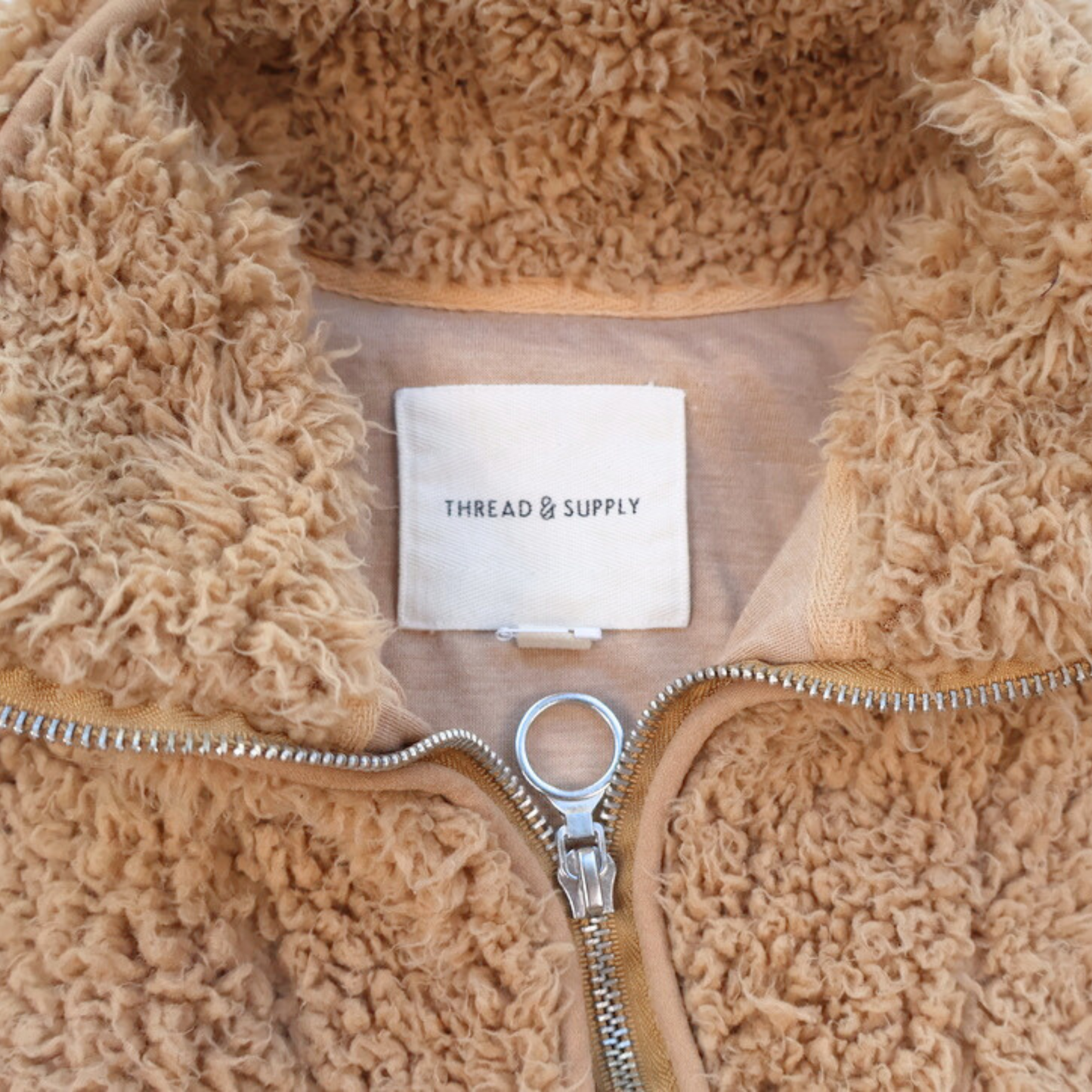 Thread & Supply Sherpa Pullover – Camel Fleece Quarter Zip | Size Small | Cozy Elevated Essential