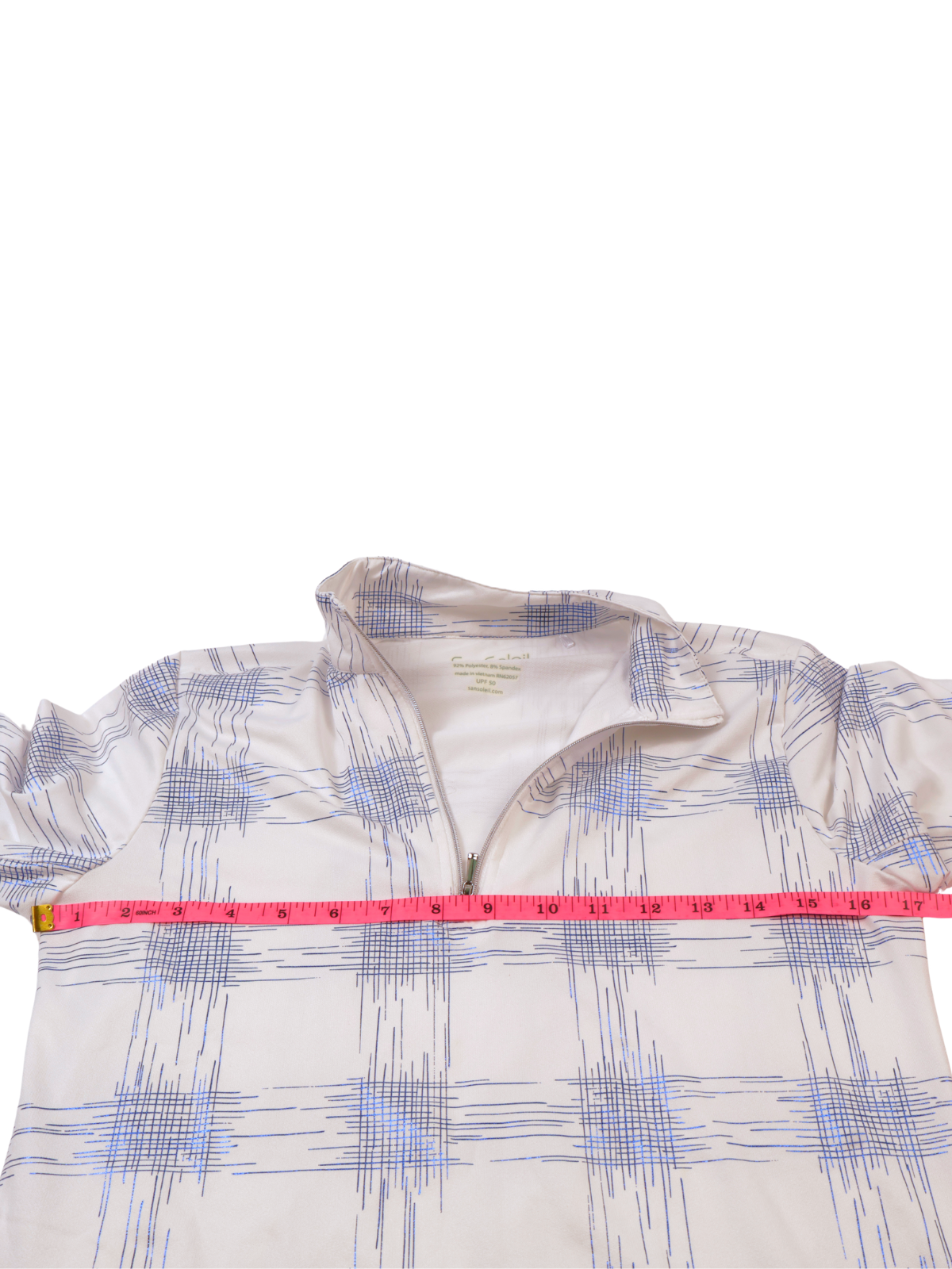 SanSoleil UPF 50 1/4 Zip Pullover | Blue Plaid | Performance Top | XS