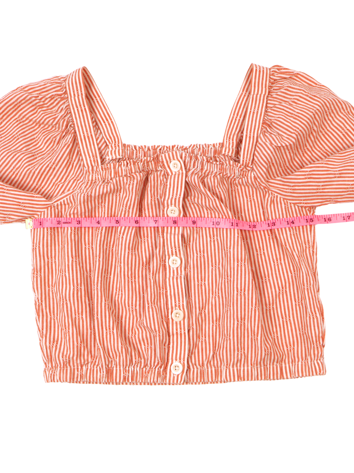 Madewell Orange Stripe Puff Sleeve Crop Blouse – Square Neck Feminine Top (Size XS)
