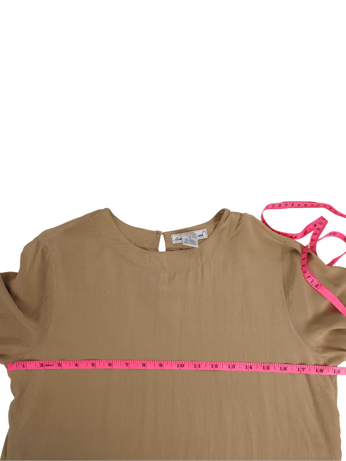 Anna & Frank 100% Silk Blouse Small Tan Nude Short Sleeve Minimalist