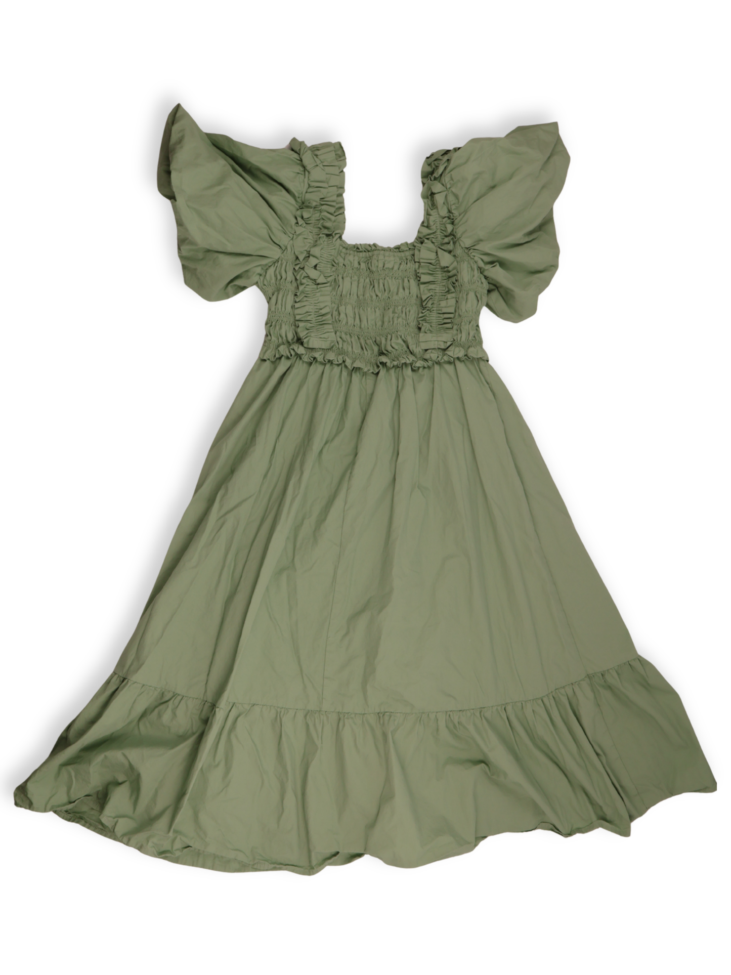 English Factory Green Midi Dress Smocked Puff Sleeve Flowy Size Small