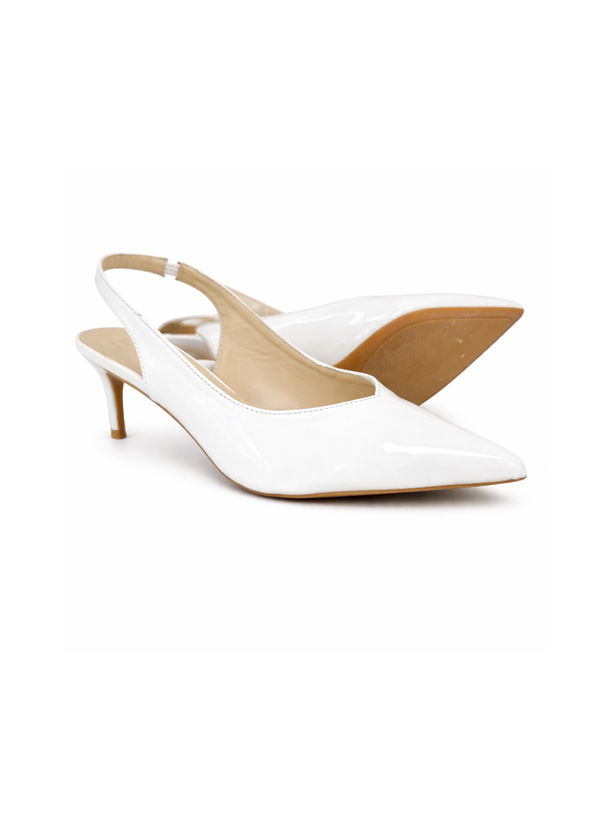 Nicole Miller Lebon Slingback Heels 8.5 | White Patent Kitten Heel