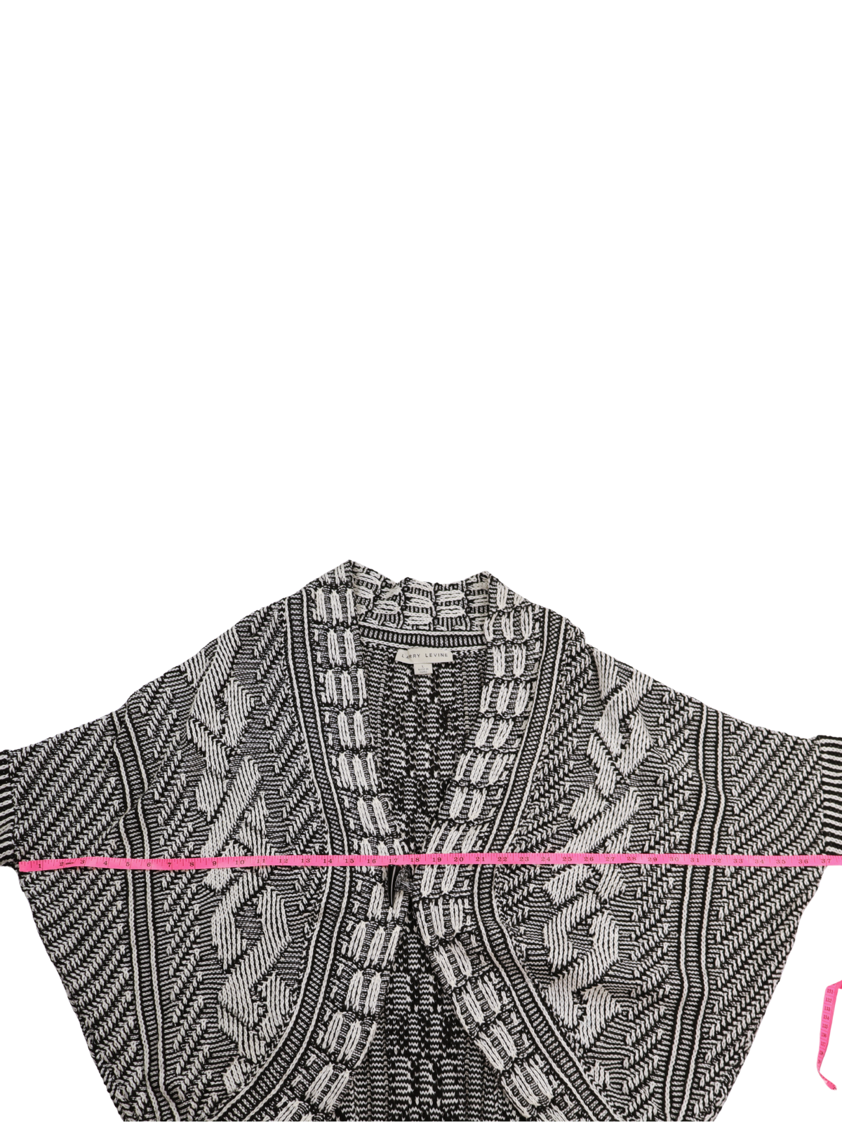 Larry Levine Black & White Open Knit Dolman Cardigan Sweater Size Large Boho Textured