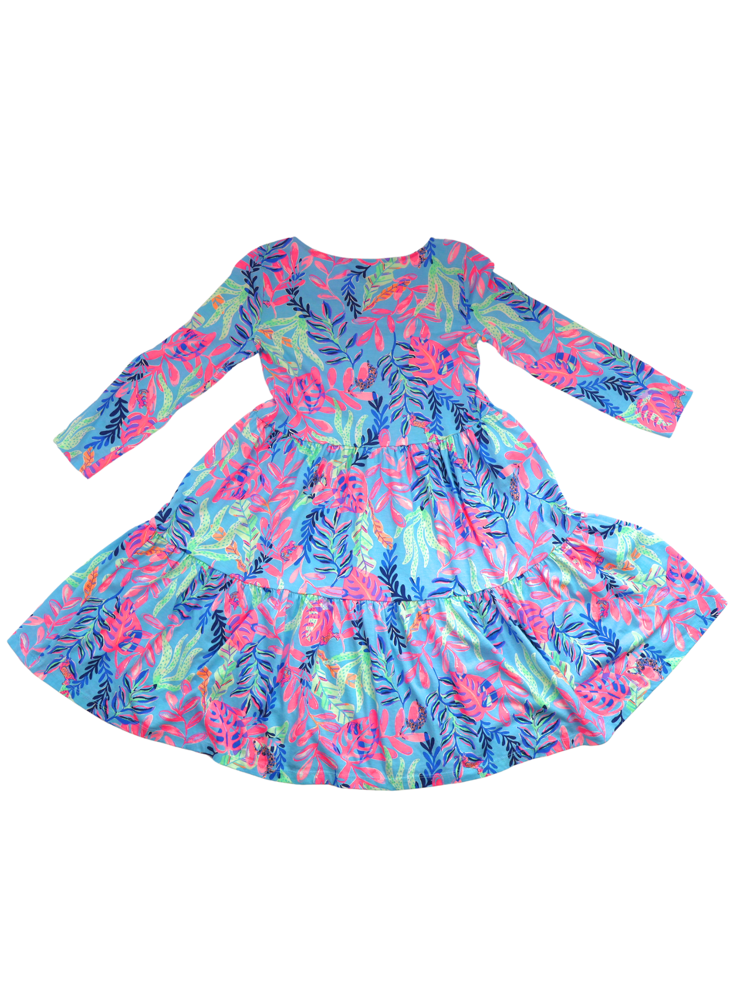 Lilly Pulitzer Tropical Tiered Dress XXS | Vibrant Blue Pink Print | Resort Ready Statement Piece
