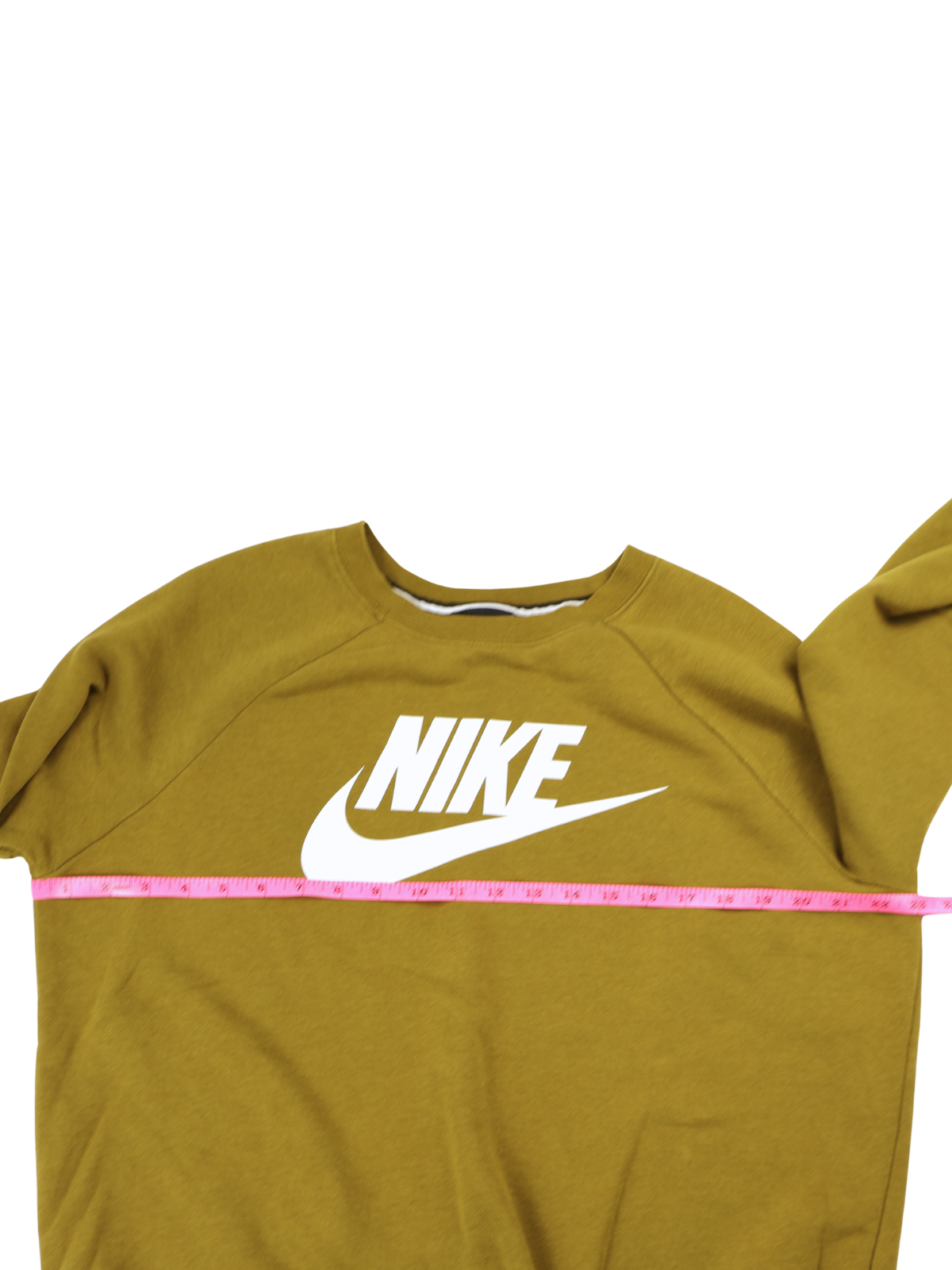 Nike Olive Green Fleece Sweatshirt Large White Logo Crewneck Athleisure