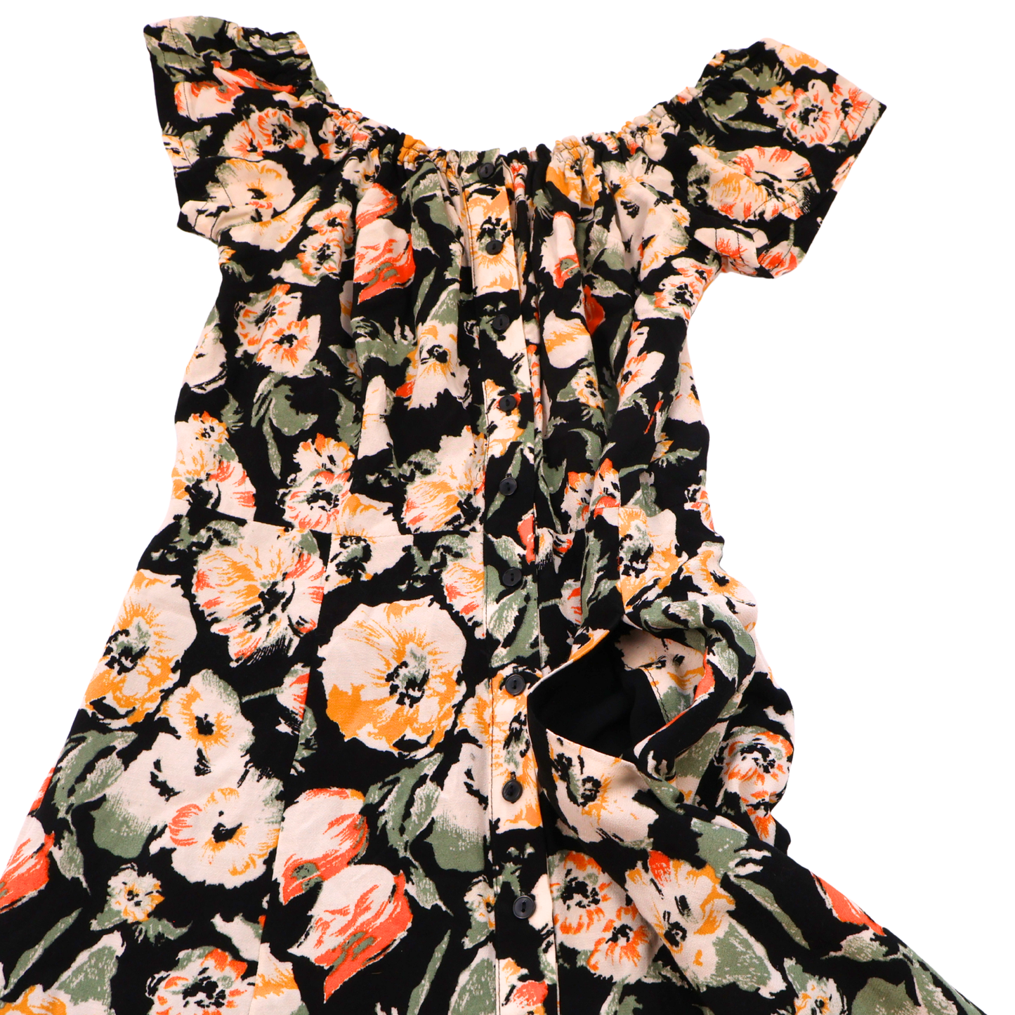Free People Floral Button Front Dress – Black Multi | Size 4