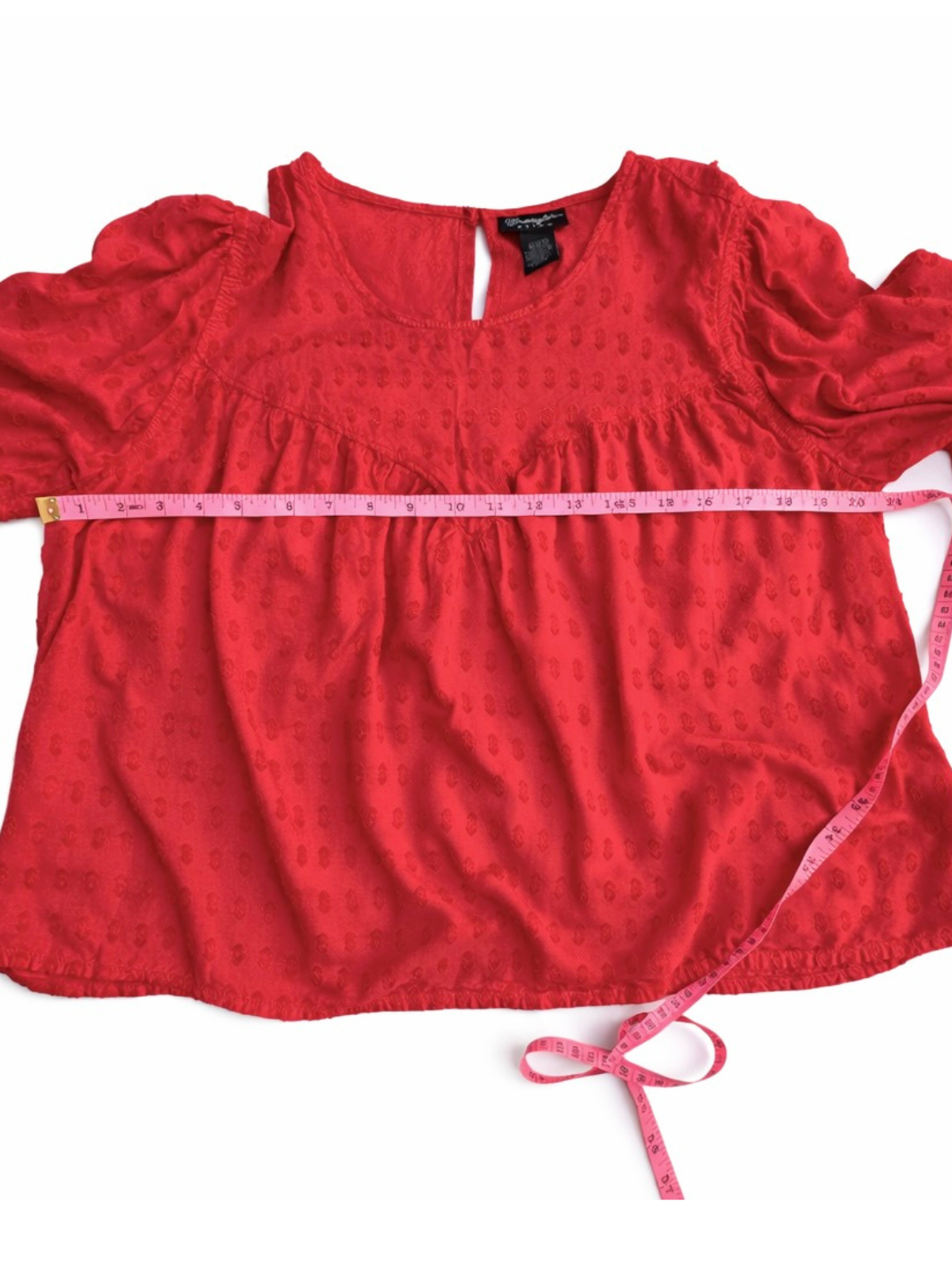 Wrangler Retro Textured Red Peasant Blouse Size Medium Boho Western