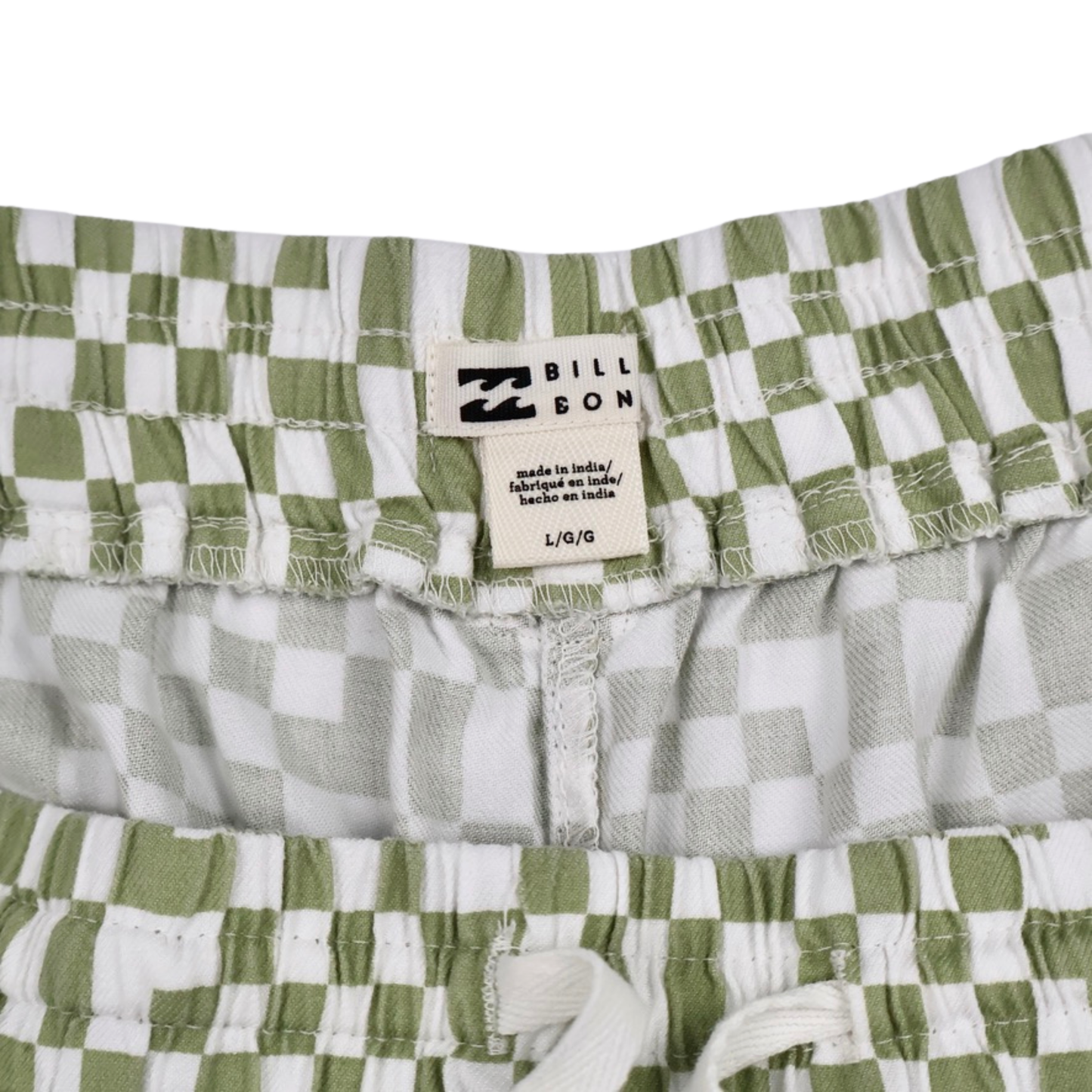 Billabong Checkerboard Drawstring Shorts – Green & White – Women's Size Large