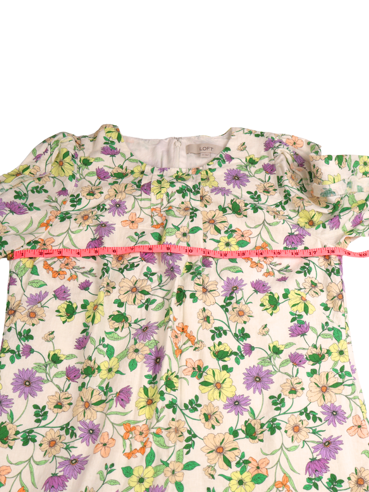 LOFT Floral Linen Blend Shift Dress | Long Sleeve | Spring Print | Size 8