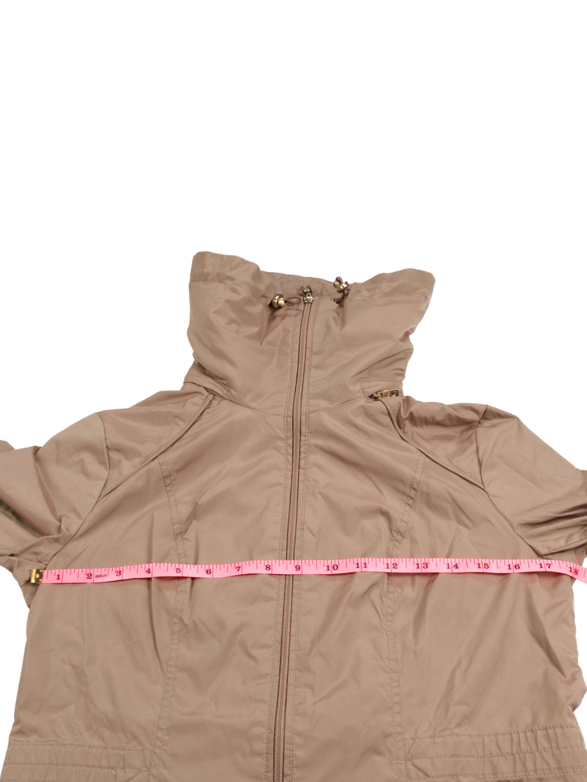 Cole Haan Packable Beige Rain Jacket – Lightweight Hooded Coat | Size Small