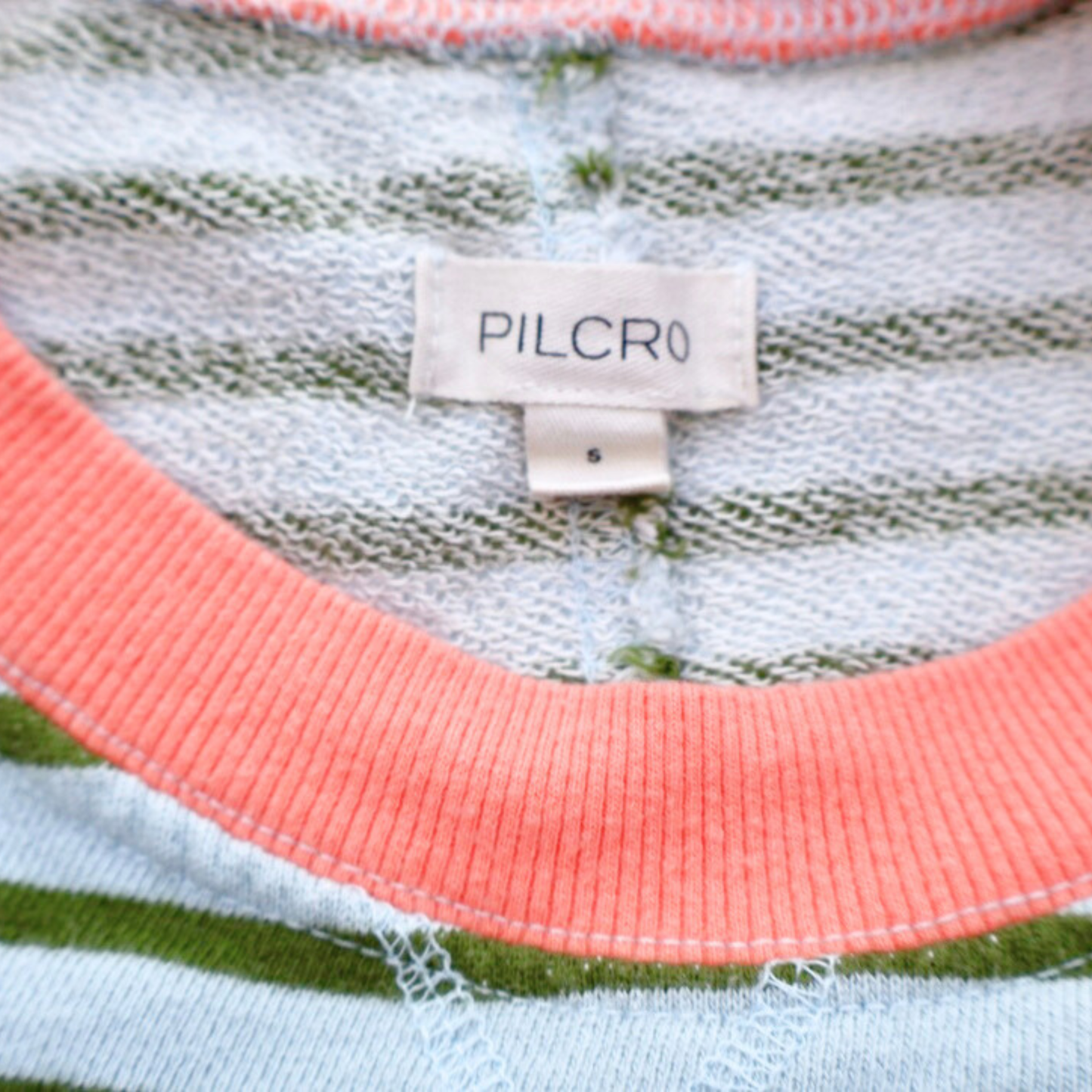 Pilcro Striped Pullover – Green Stripe with Coral Trim | Anthropologie | Size Small | Statement Spring Staple