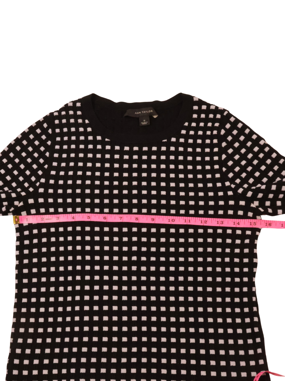 Ann Taylor Black & White Grid Knit Top | Size Small | 3/4 Sleeve