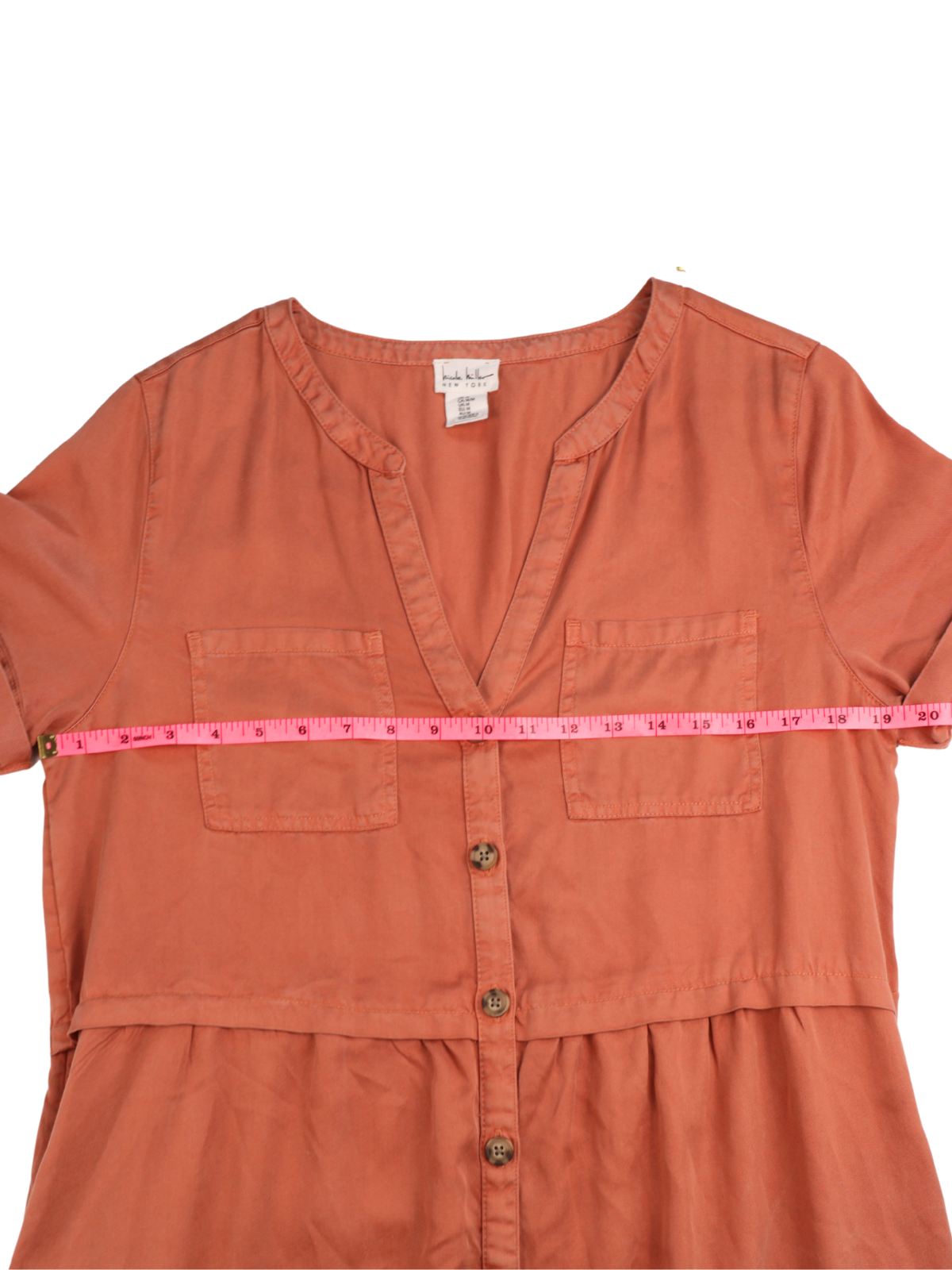 Nicole Miller Coral Button Front Dress – Effortless Everyday Statement (Size Medium)