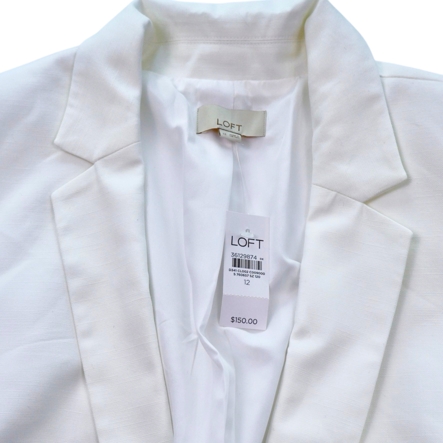 LOFT White Tailored Blazer Size 12 NWT | $180 Retail Classic Structured Jacket