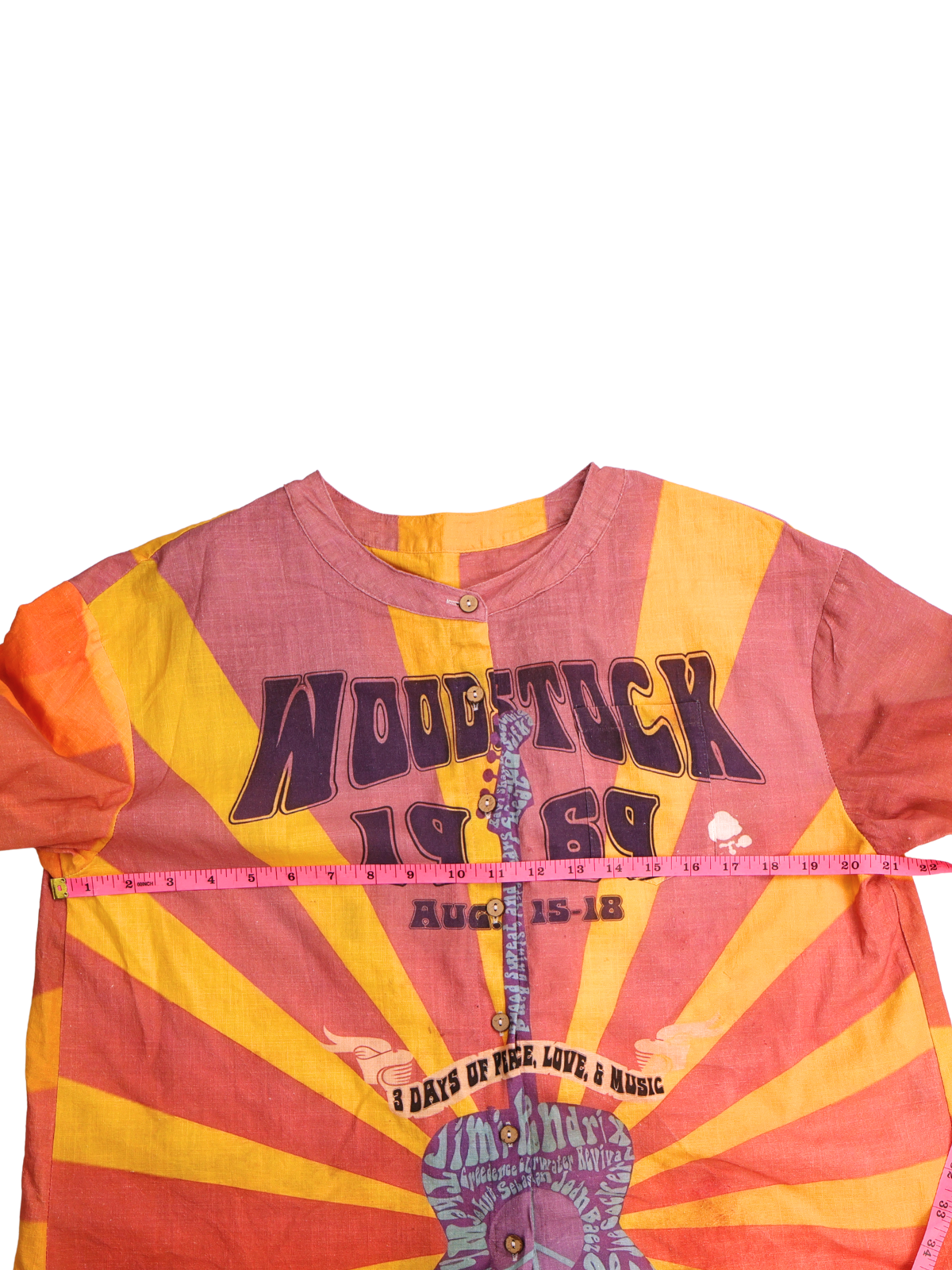 Woodstock 1969 Psychedelic Graphic Linen Blend Top Size Small