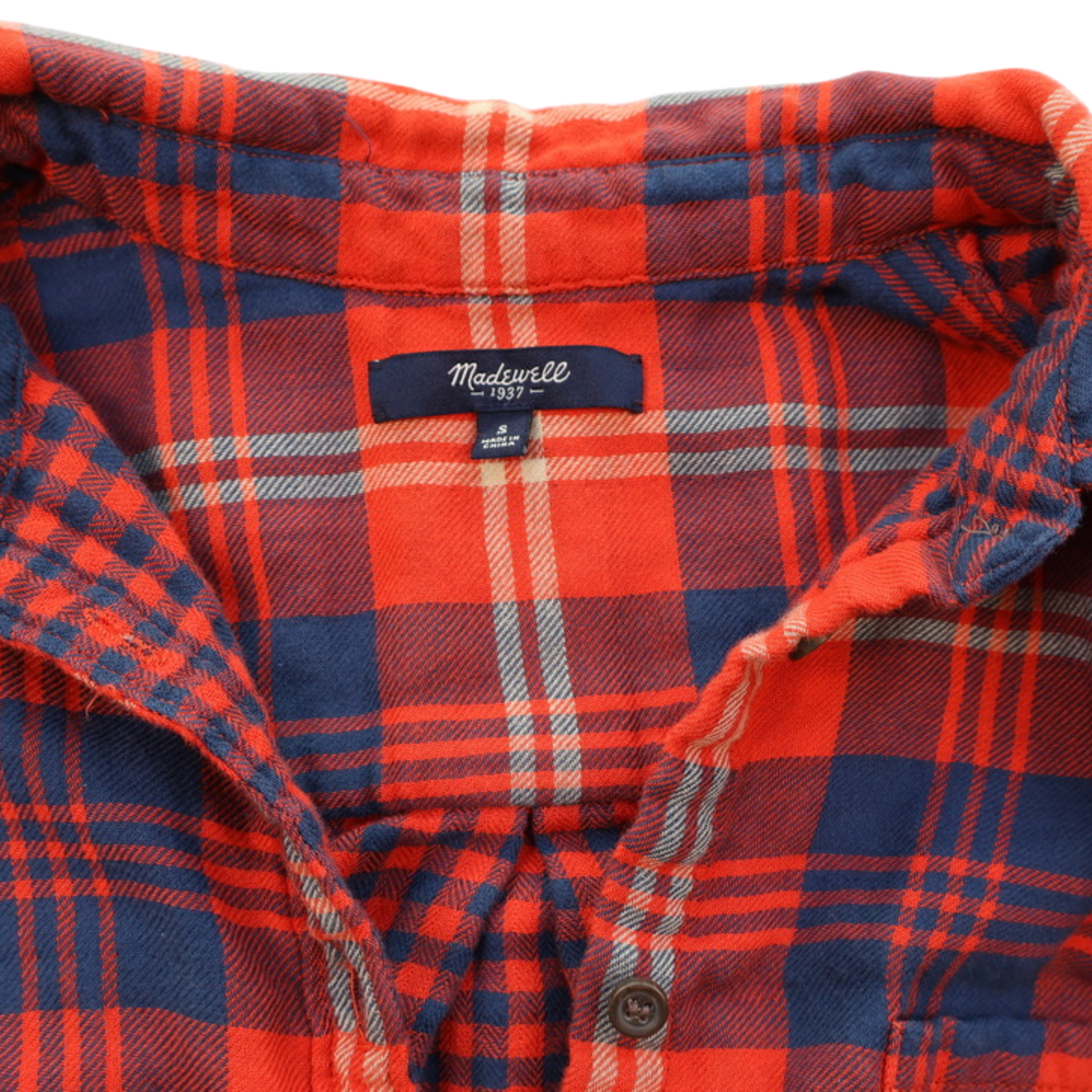 Madewell Plaid Flannel Shirt Red Blue Contrast Detail Button Down Size Small Soft Cotton
