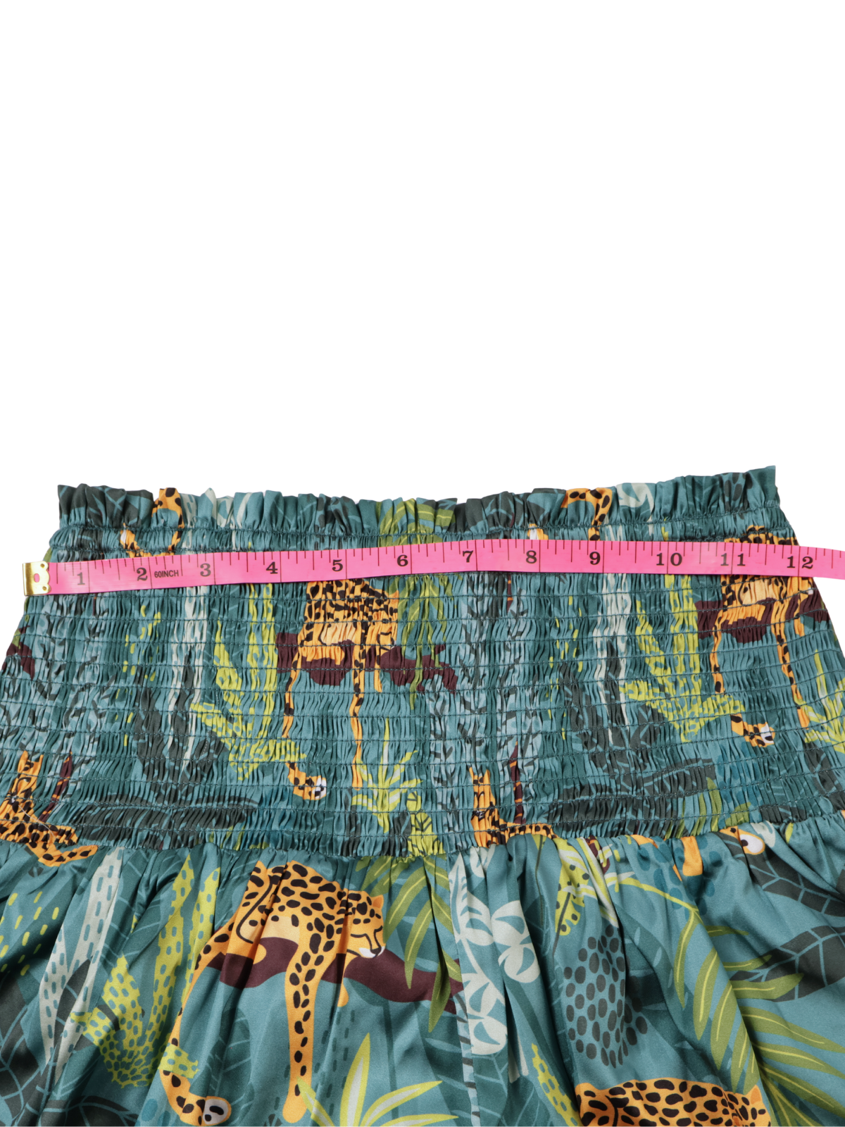 Entro Tropical Cheetah Smocked Shorts | Teal Jungle Print | Size Small
