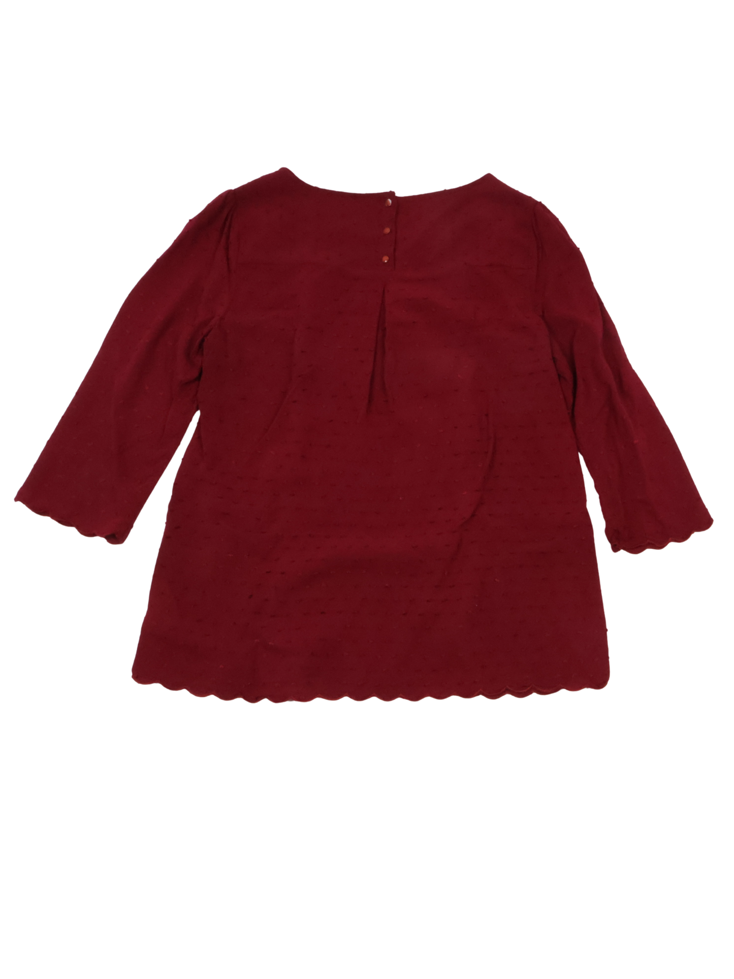Maeve Maroon Textured Blouse – Romantic Scalloped Hem Top | Size 6