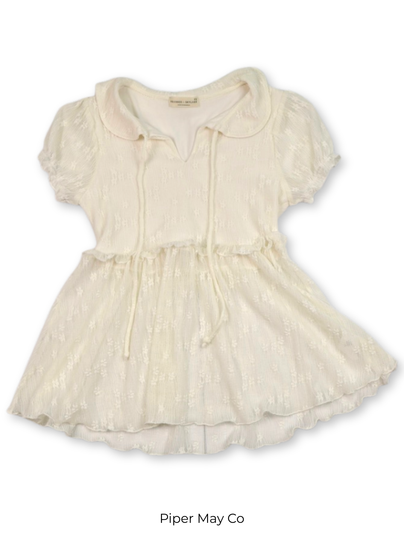 Frankie & Skylar Textured Cream Babydoll Blouse | Feminine Tie Front Top XS
