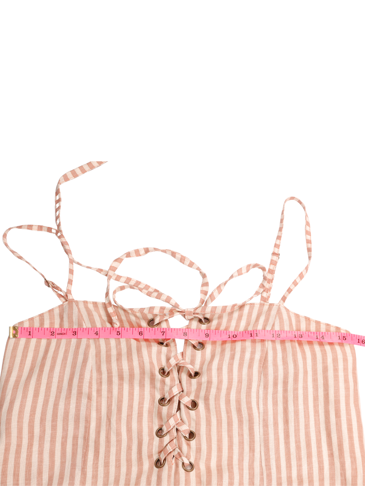 Faithfull The Brand Pink Stripe Linen Lace Up Mini Dress Size Large NWT