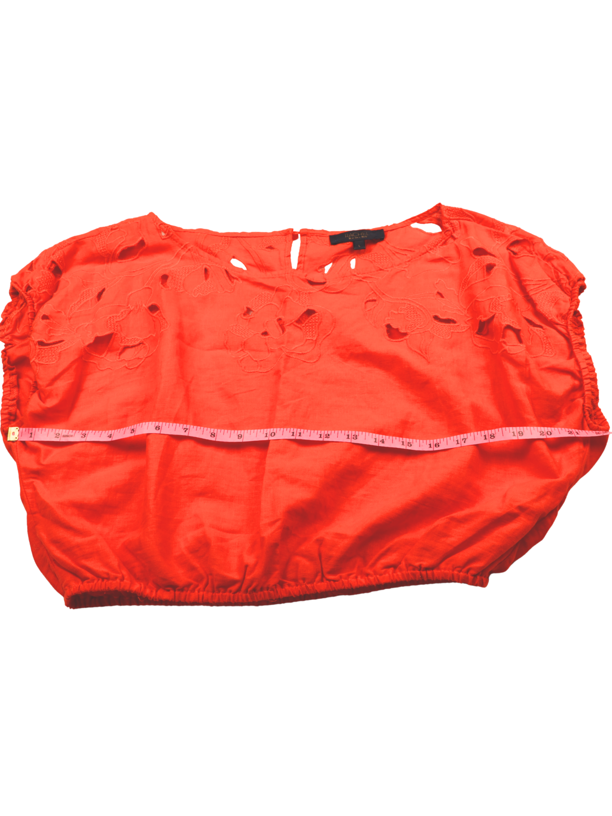 Rachel Roy Tangerine Embroidered Crop Blouse | Button Front | Size Large