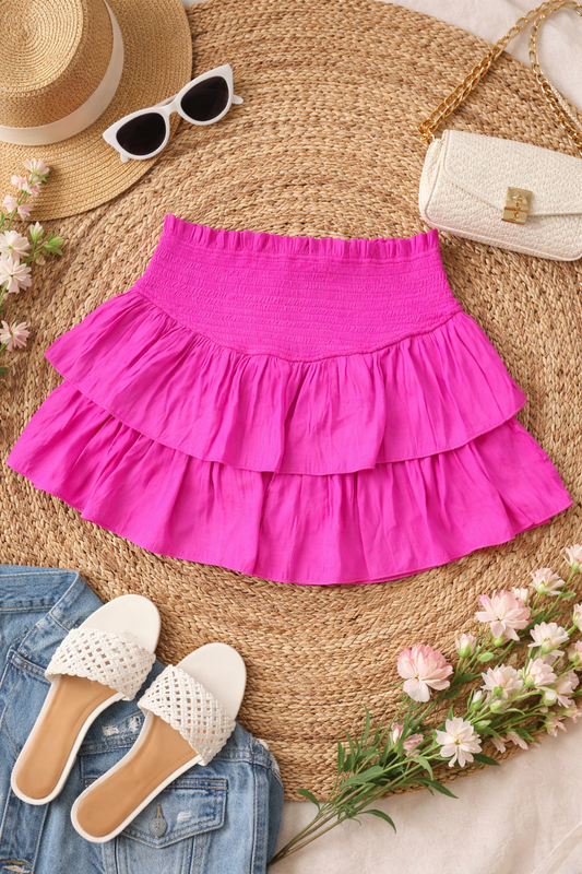 Mustard Seed Tiered Mini Skirt – Fuchsia | Size Medium