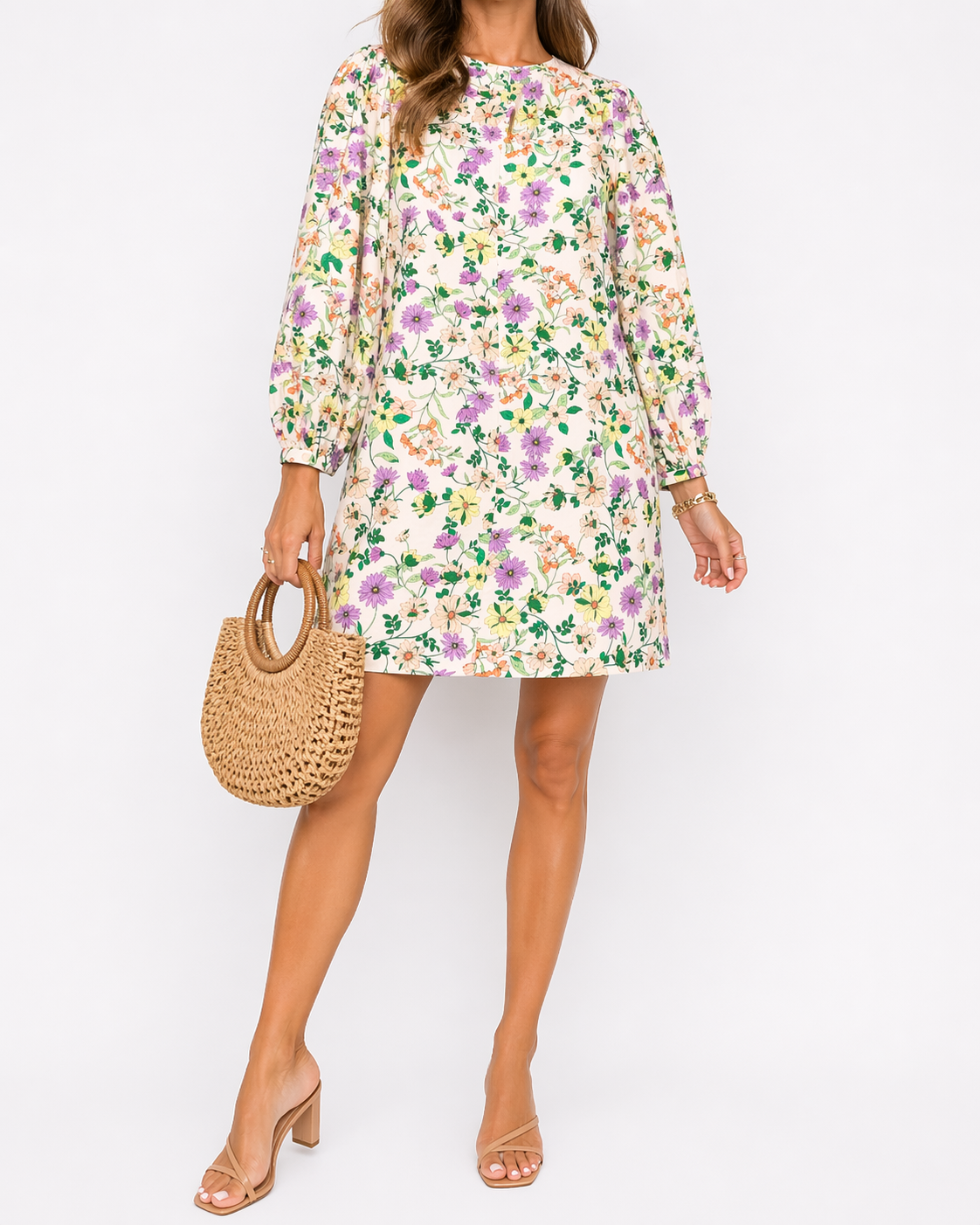 LOFT Floral Linen Blend Shift Dress | Long Sleeve | Spring Print | Size 8