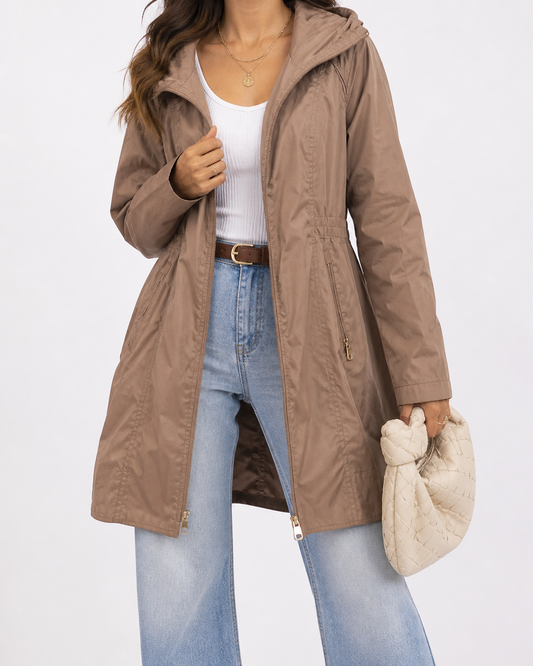 Cole Haan Packable Beige Rain Jacket – Lightweight Hooded Coat | Size Small