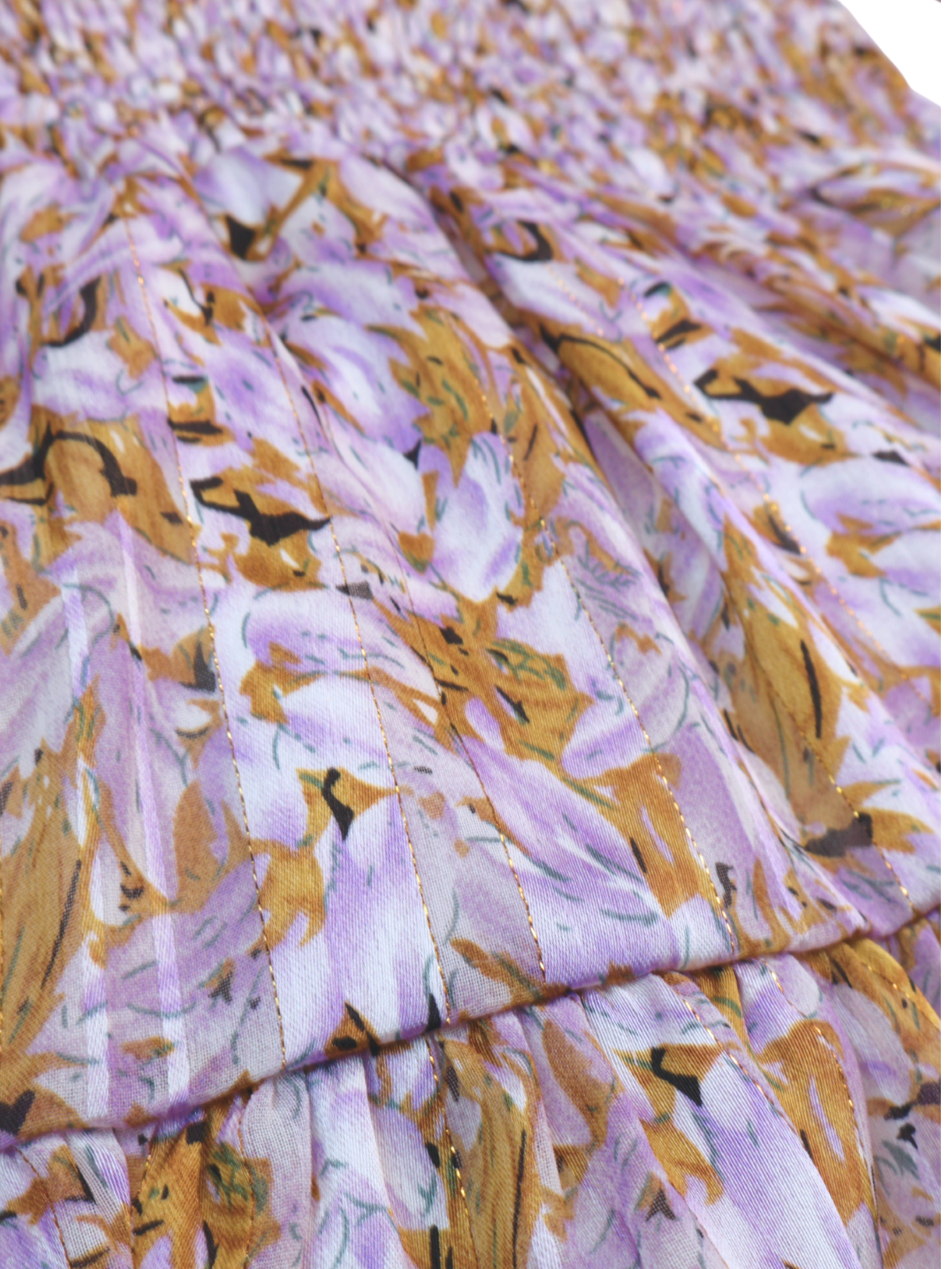 Franco Purple & Gold Metallic Dress – Romantic Smocked Waist Mini | Size Large