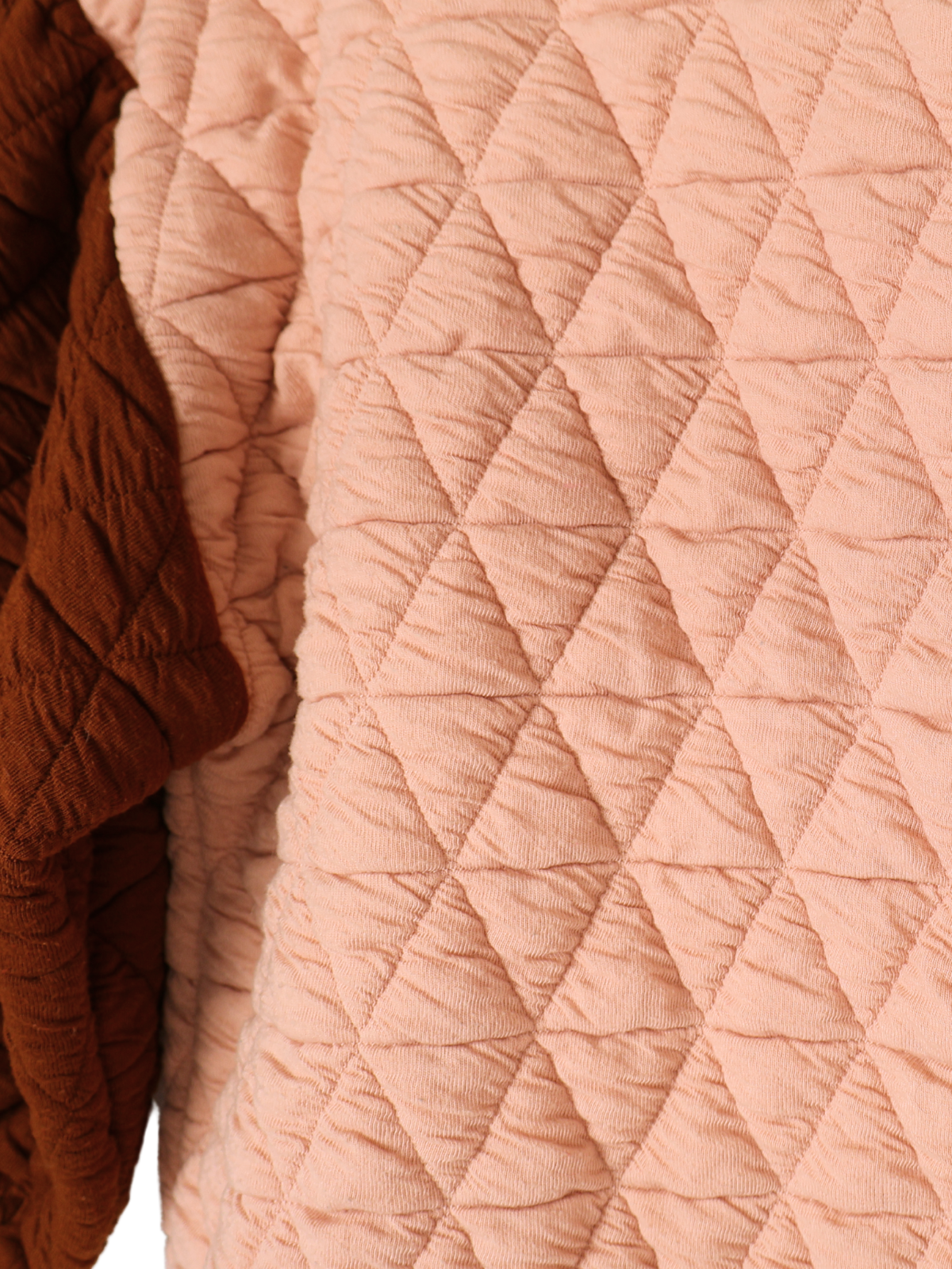 See and Be Seen Quilted Colorblock Top Small Pink Brown Puff Sleeve