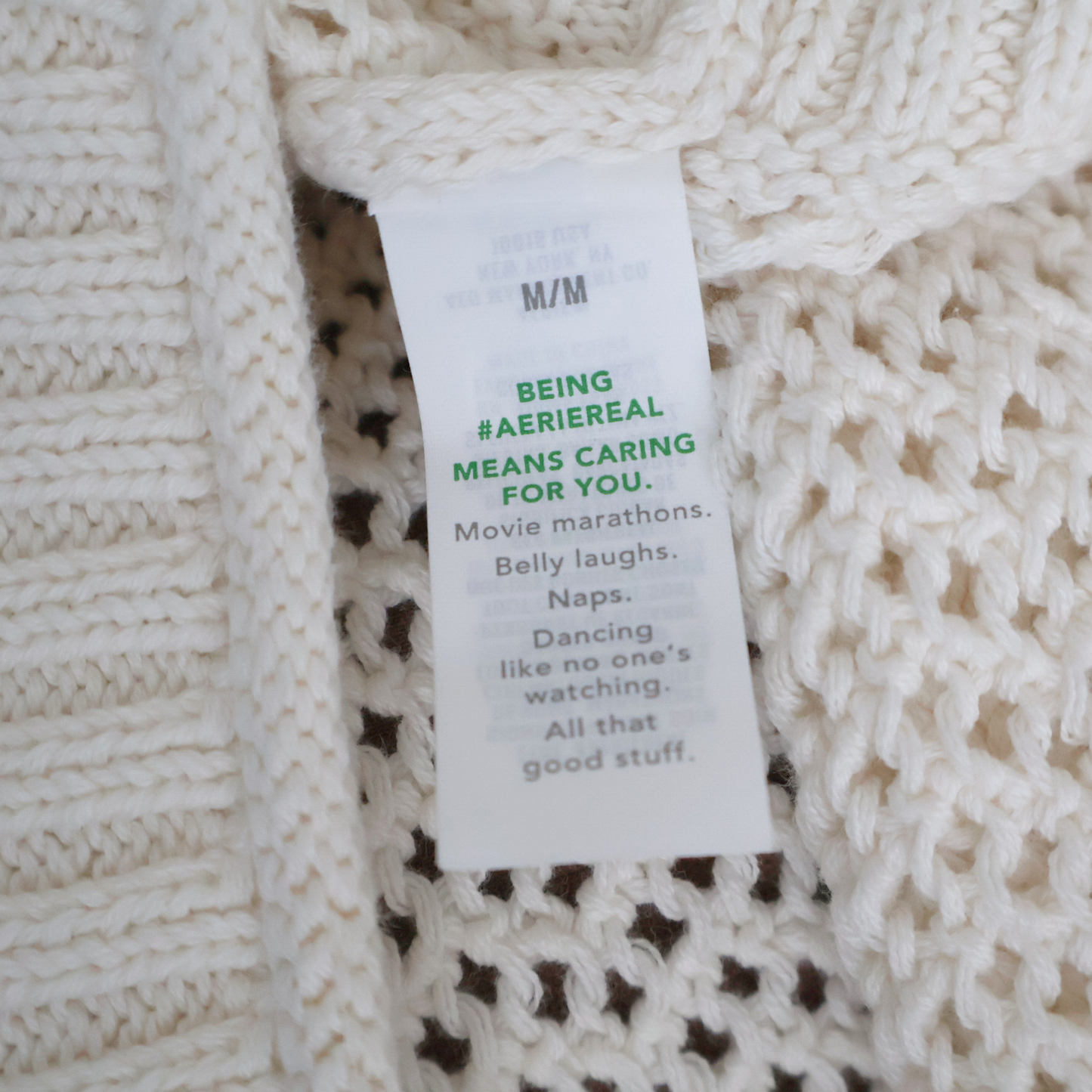 Aerie Cream Open Knit Sweater | Breathable Cotton Pullover | Relaxed Cropped Fit | Size M