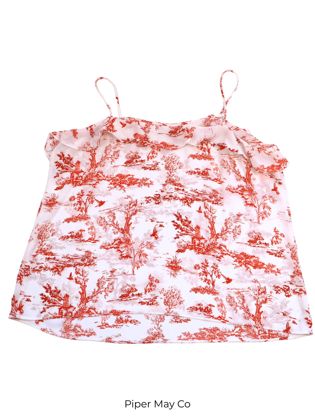 Bar III Red Toile Ruffle Camisole Tank – Statement Print | Size Large