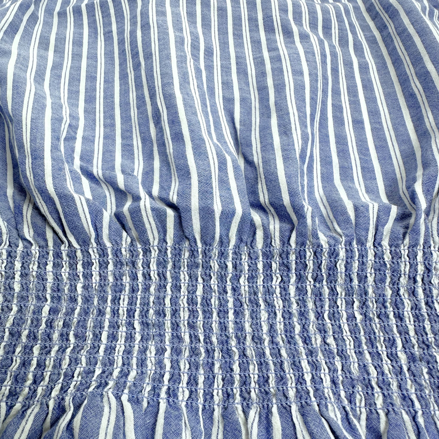 Madewell Blue & White Striped Smocked Ruffle Blouse – Size Large