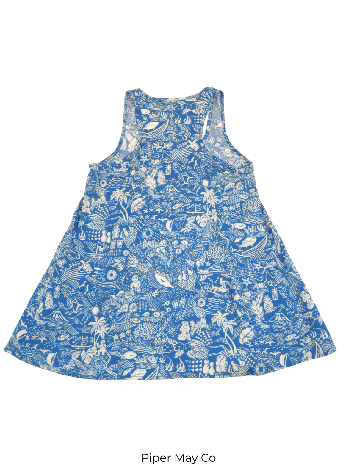 Tori Richard Coastal Print Tank – Blue & Ivory Statement Top (XS)