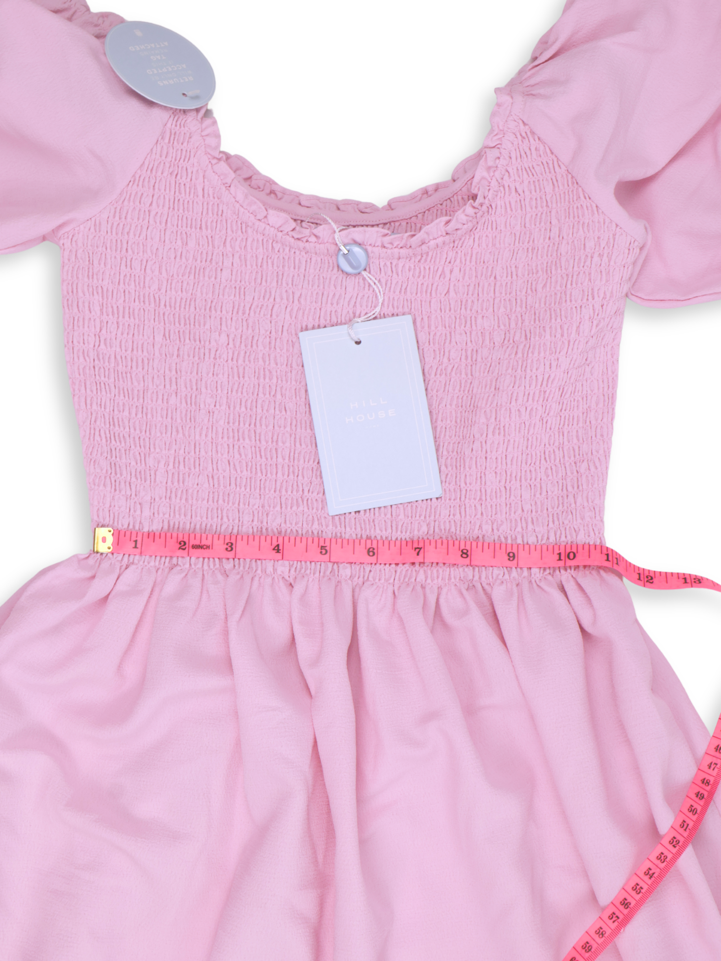 Hill House Home Louisa Nap Dress Ballet Pink Smocked Maxi Puff Sleeve Size Small NWT