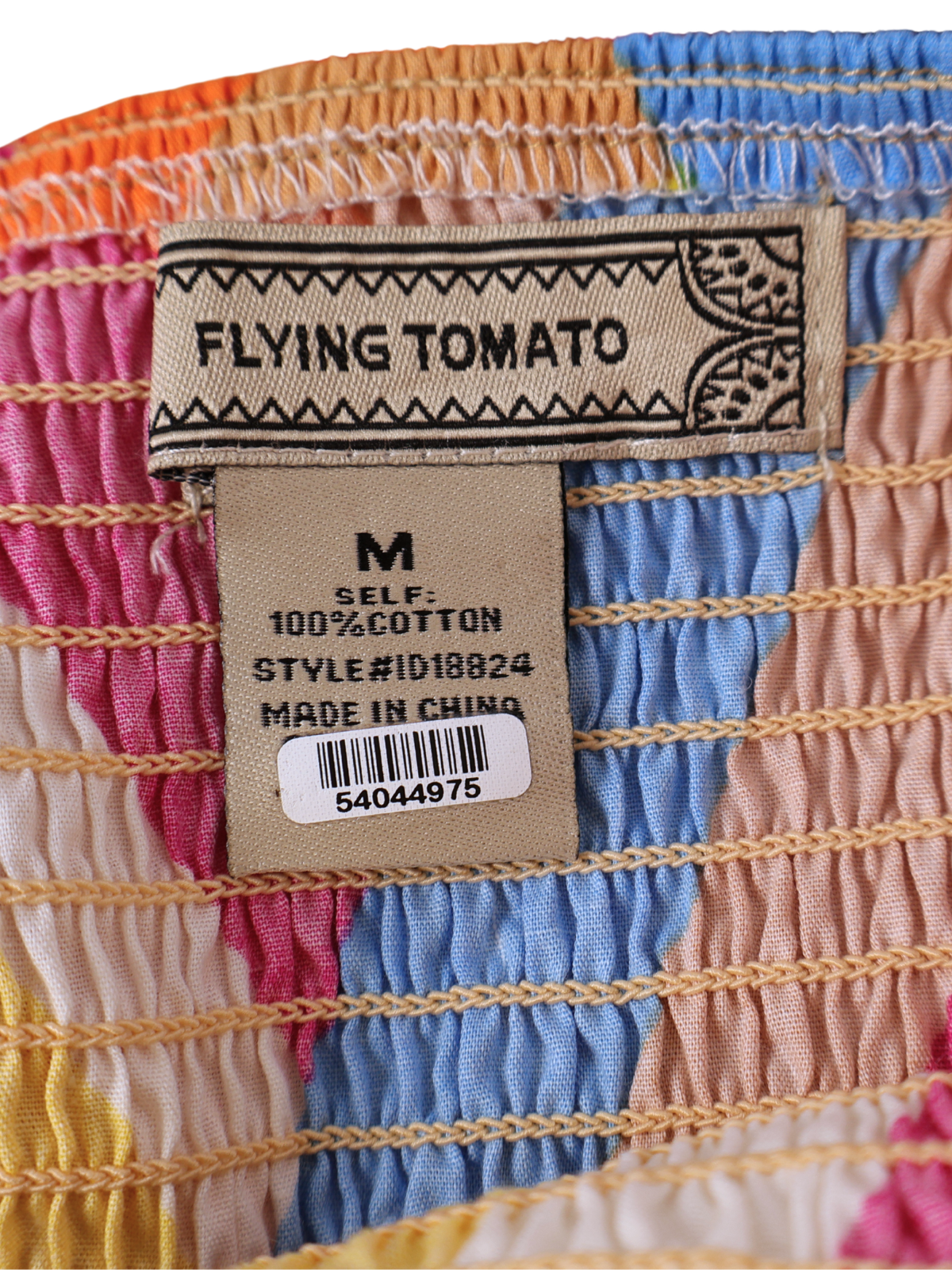 Flying Tomato Abstract Multicolor Smocked Tiered Dress Medium Tie Strap