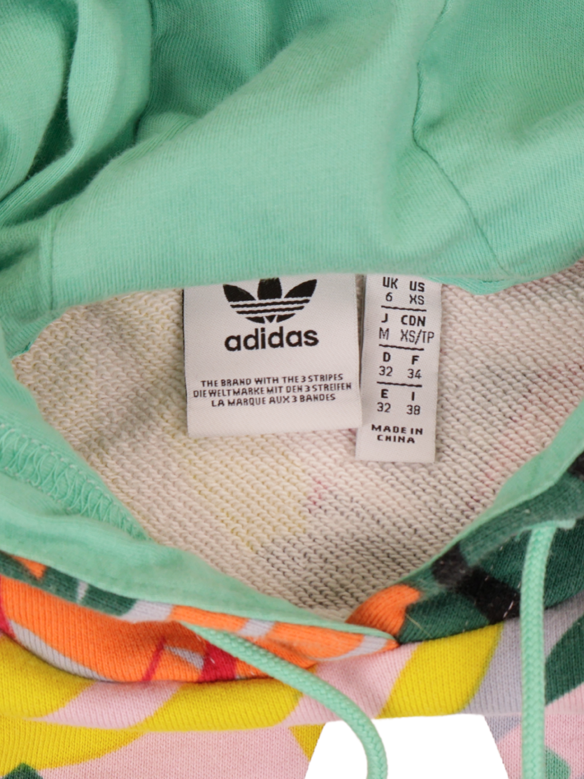 Adidas Originals Tropical Floral Cropped Hoodie XS Colorful Trefoil Sweatshirt