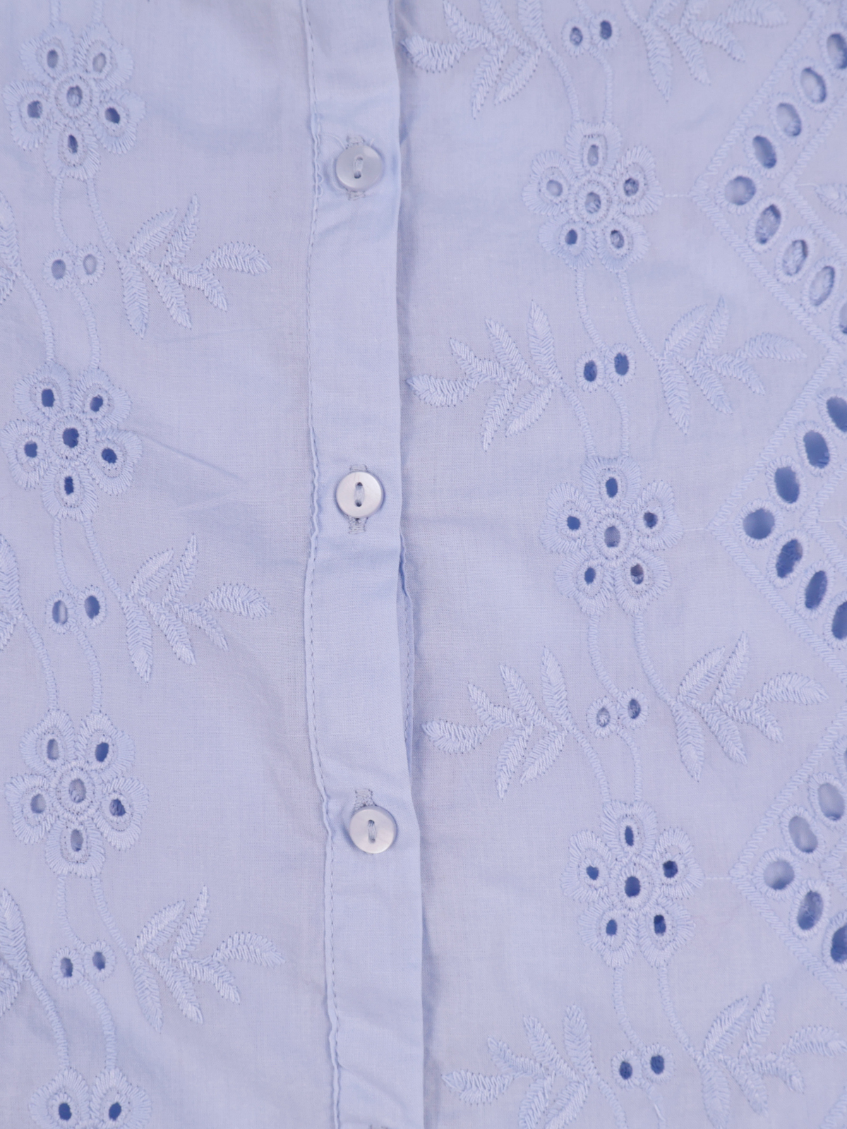 Jennifer & Grace Blue Embroidered Eyelet Blouse | Button Back Flutter Sleeve Top | Large