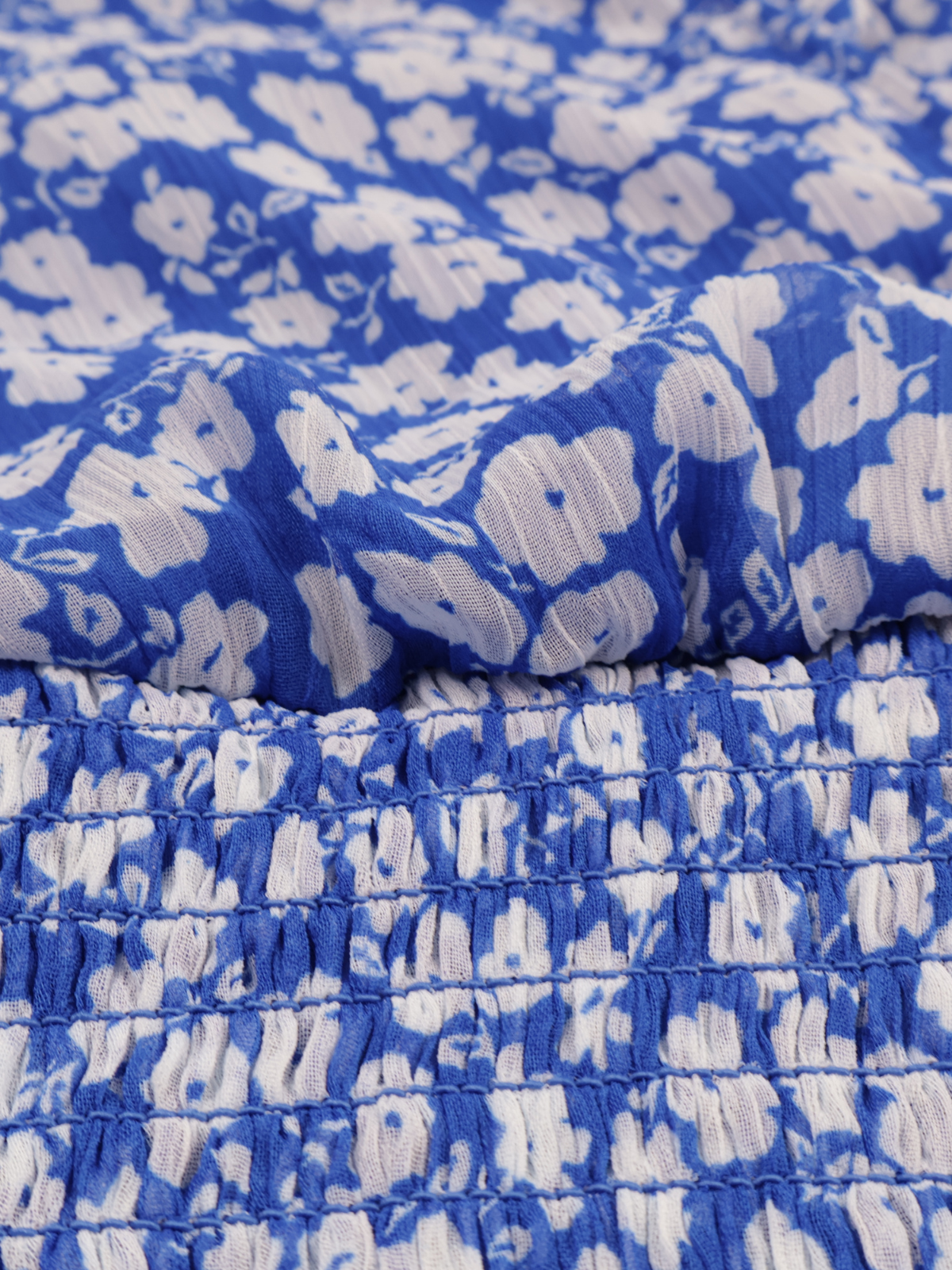 Haver & Blair Blue Floral Smocked Crop Blouse – Feminine Wrap Style (Size Small)