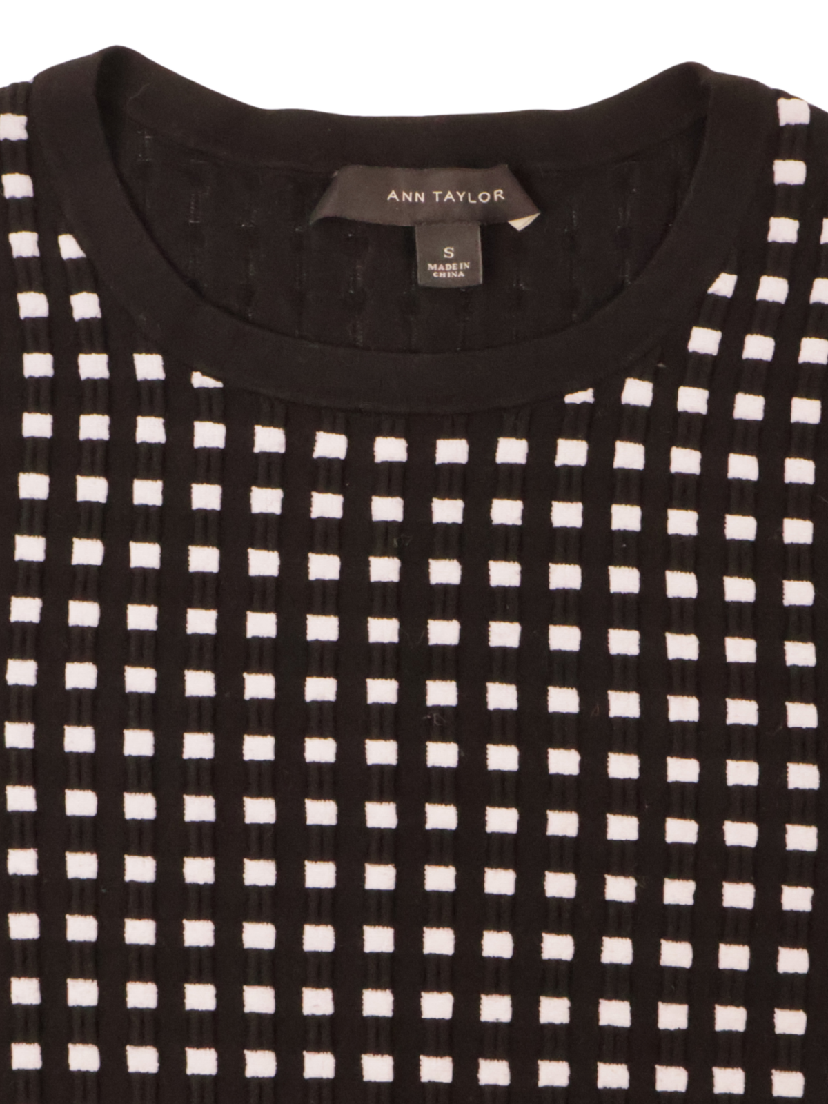 Ann Taylor Black & White Grid Knit Top | Size Small | 3/4 Sleeve