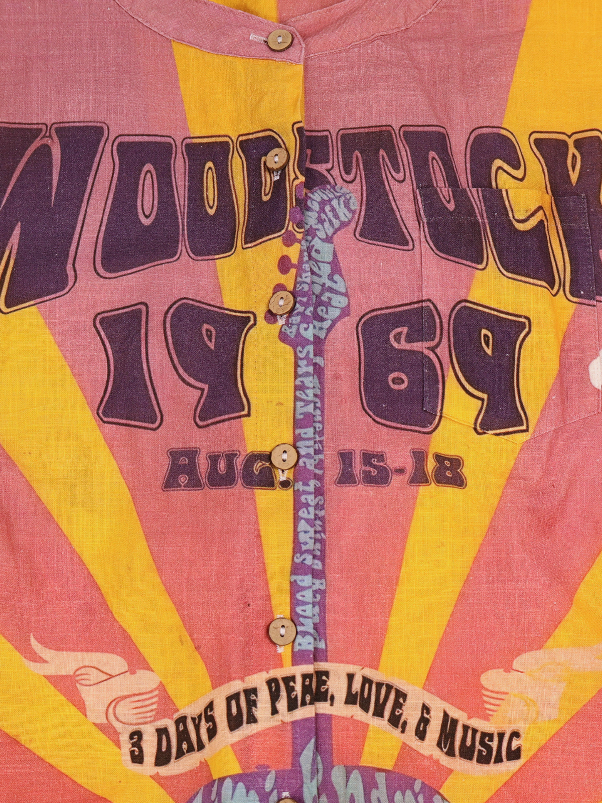 Woodstock 1969 Psychedelic Graphic Linen Blend Top Size Small