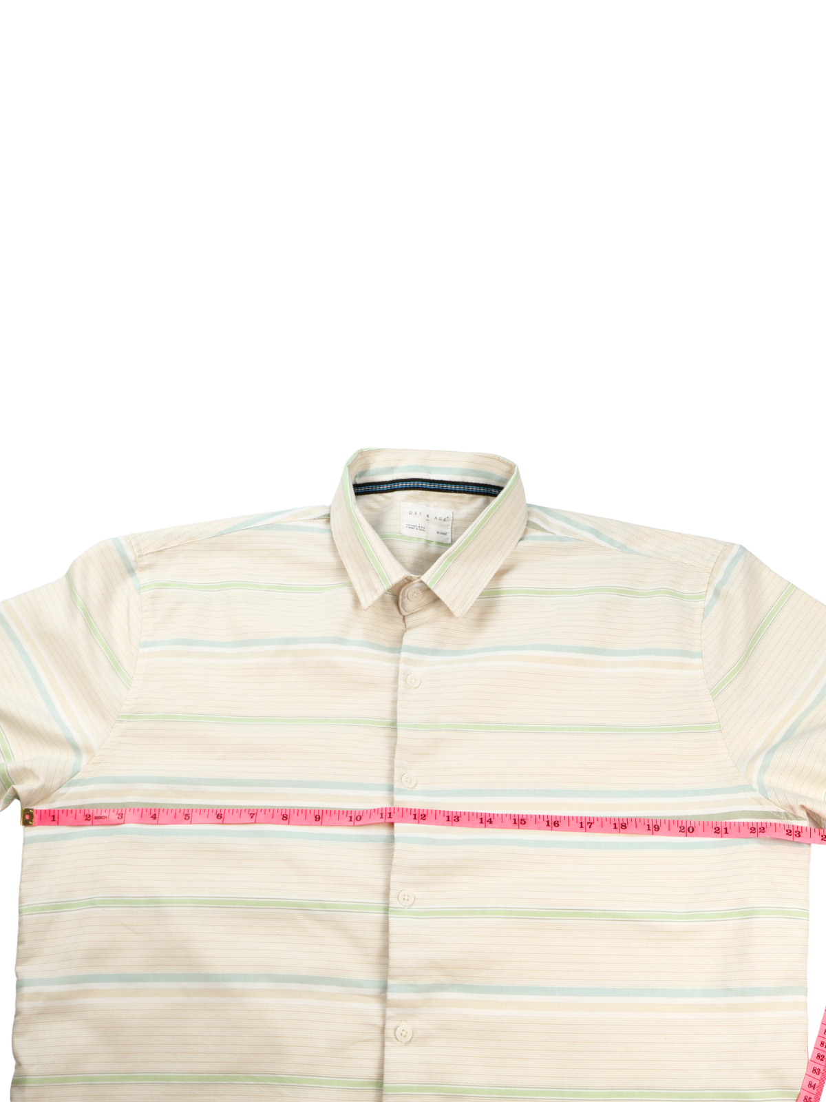 DAY & AGE Men’s XL Coastal Stripe Button Front Shirt Taupe Green Blue Casual